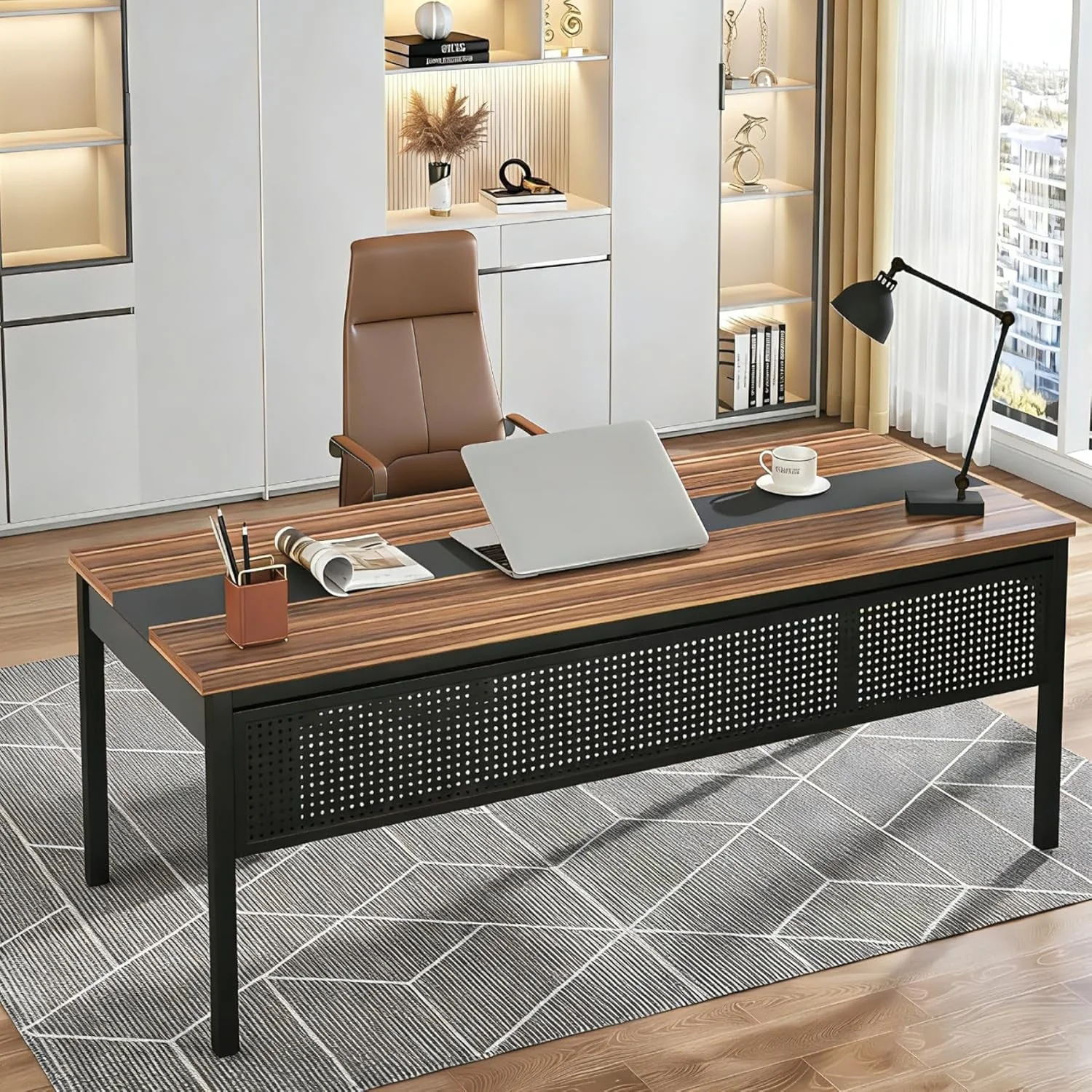 70.8 Inch Brown Black Professional Desk Workstation World-Class