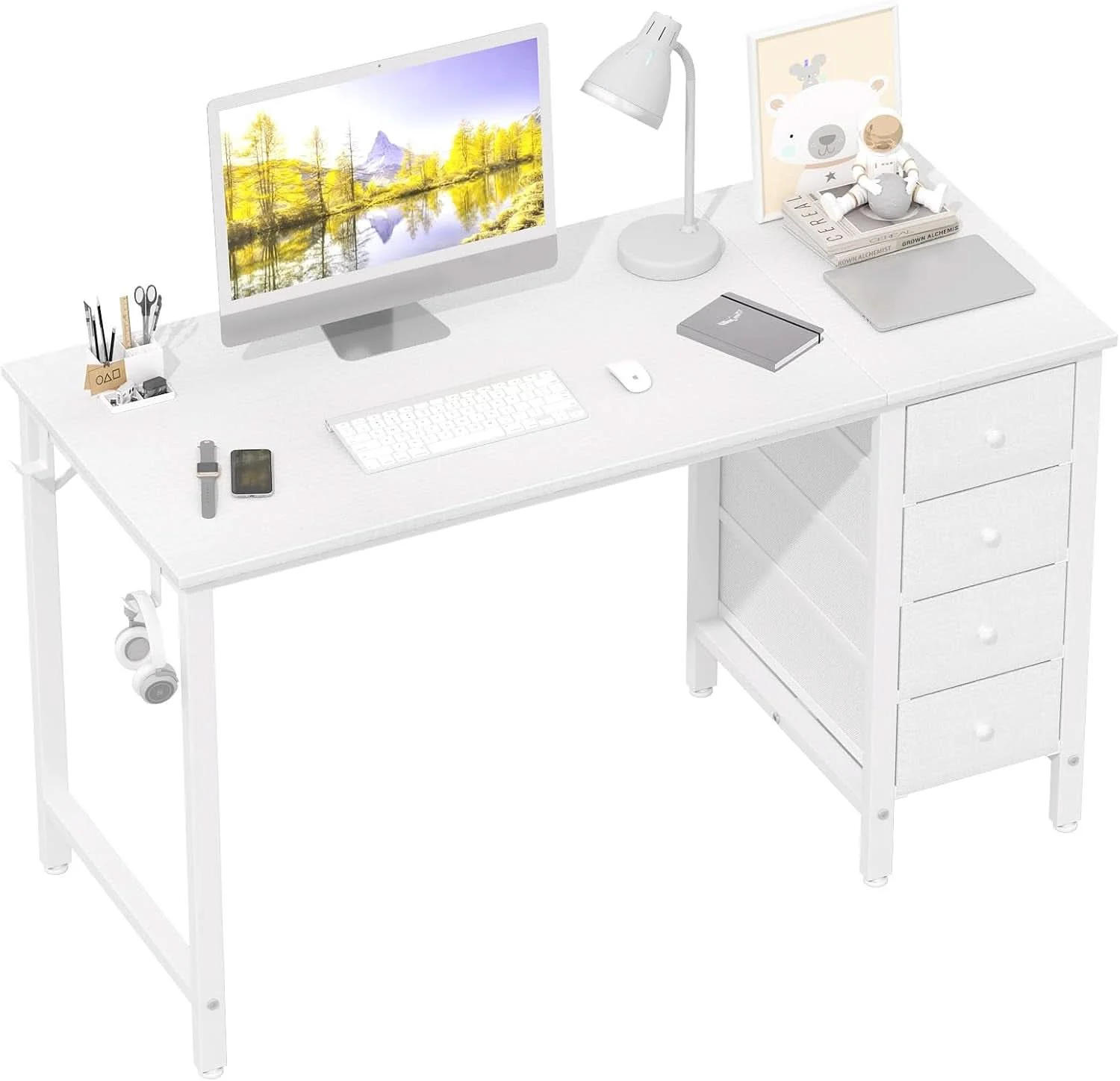 Trusted White Computer Desk With Fabric Drawers 47 Inch Reversible Study Desk Smart
