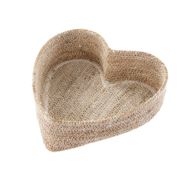 Contemporary Heart Seagrass Basket White Quality