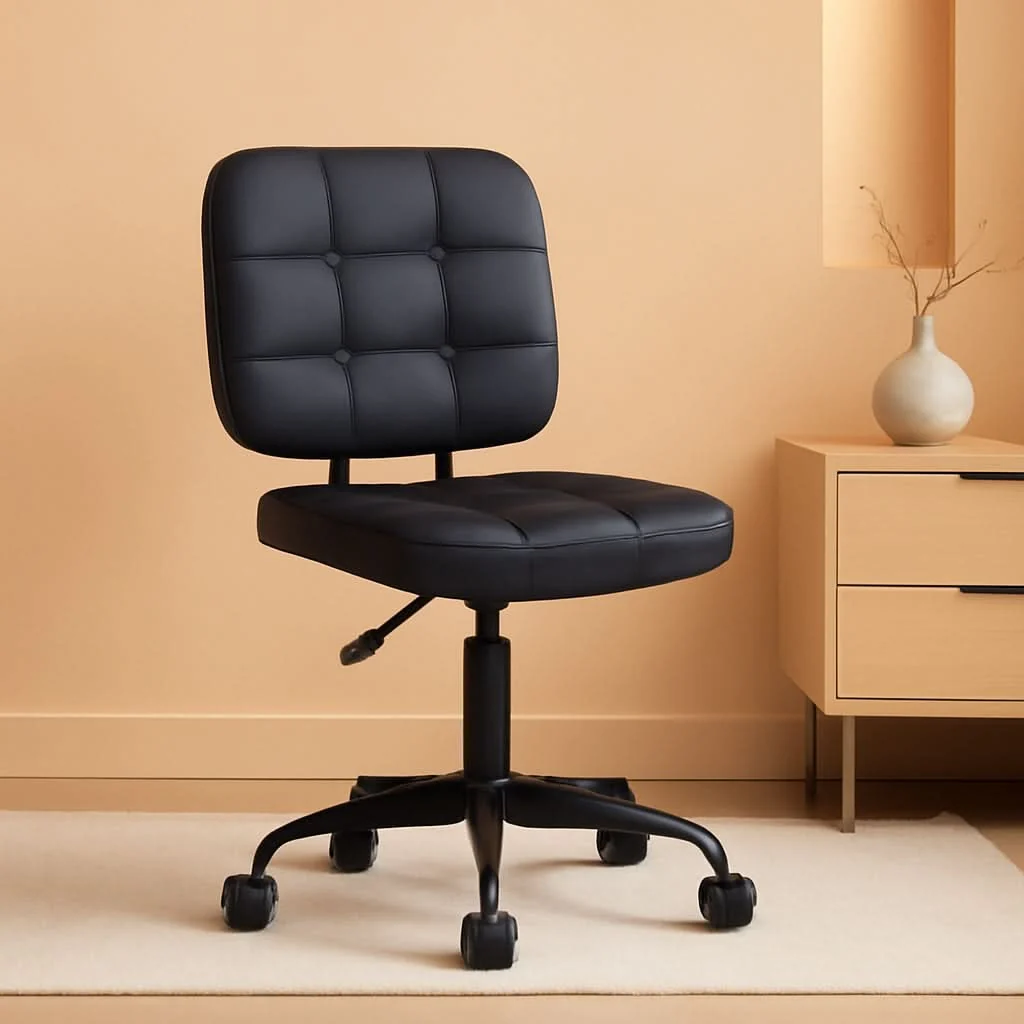 Elegant Armless Rolling Desk Chair Black Height Adjustable Classic