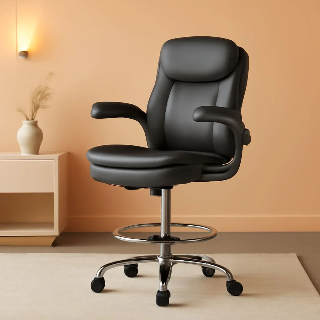Breathable Adjustable Height Leather Drafting Chair For Standing Desk Lightweight