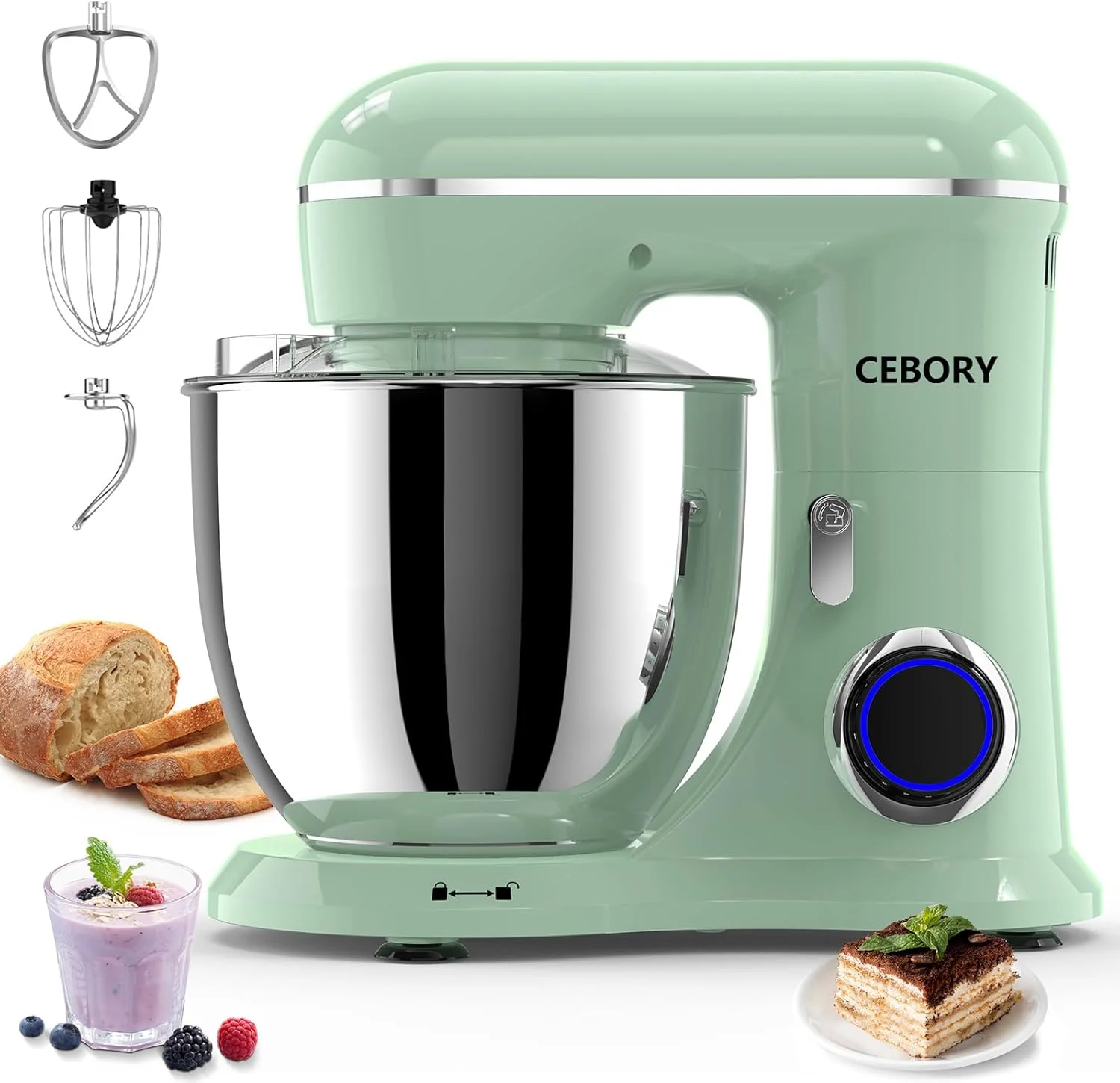 Detailed 3-IN-1 Electric Stand Mixer 6.5QT Bowl 660W 10-Speed Kitchen Mixer Household Food Mixers include Dough Hook Beater and Whisk Organic