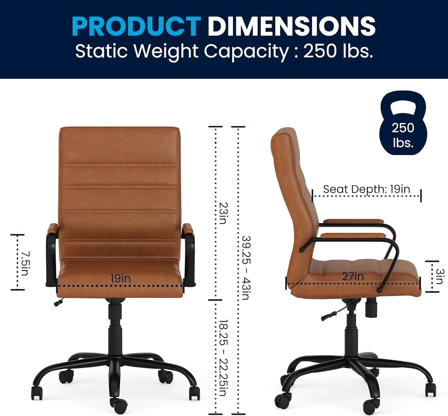 Easy-to-Use Whitney High Back Leathersoft Desk Chair Adjustable Height Lightweight
