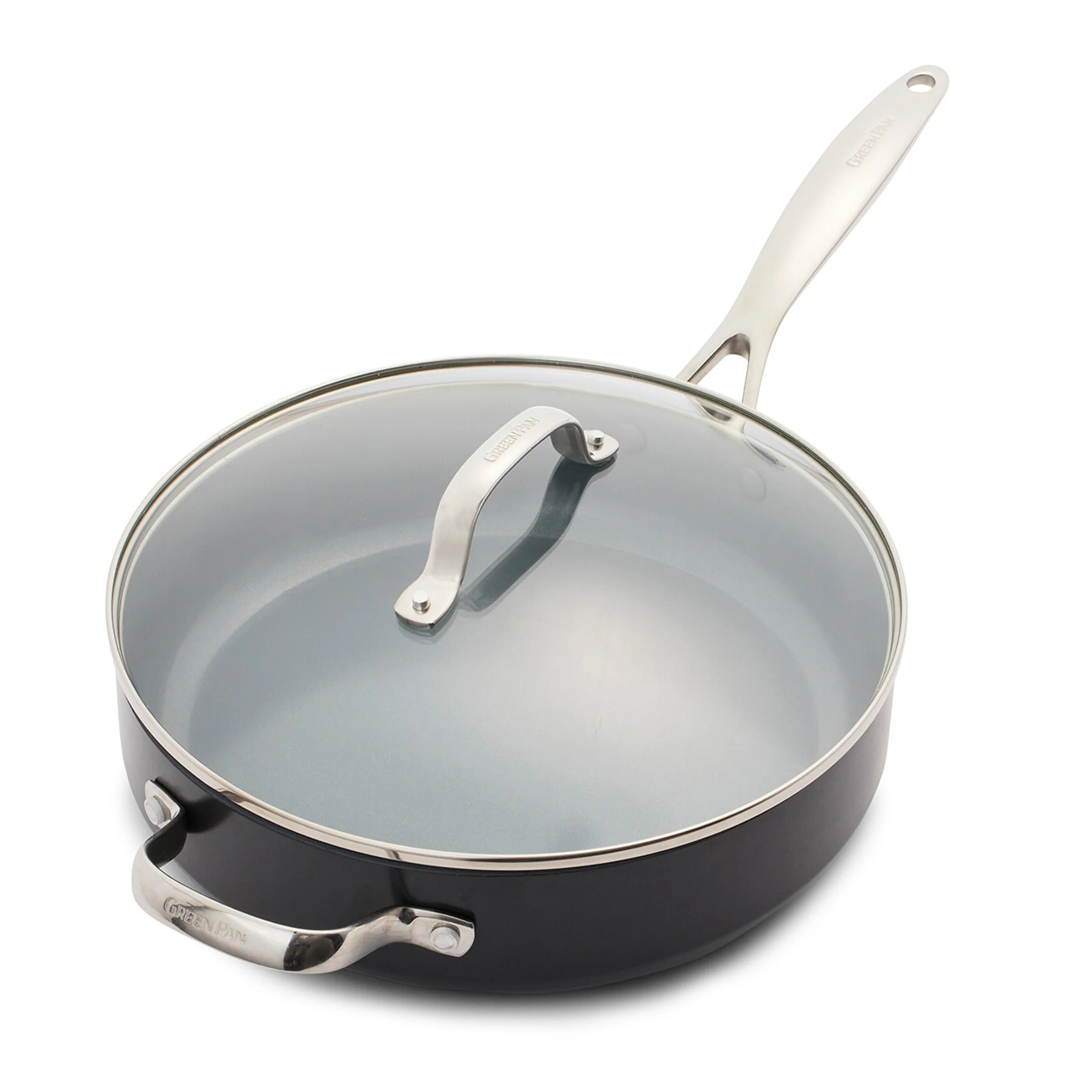 Minimalist GreenPan Valencia Pro Nonstick Ceramic Sauté Pan with Lid 4.5 Qt Solid