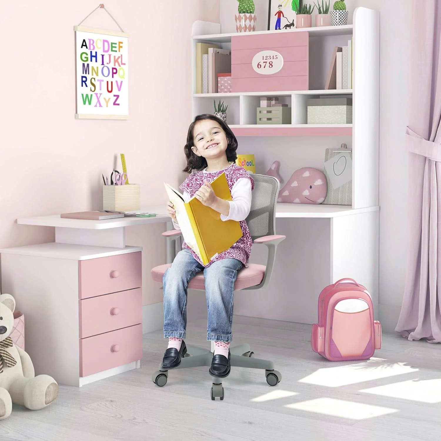 First-Class Kids Desk Chair Pink Height Adjustable Lumbar Support Specialty