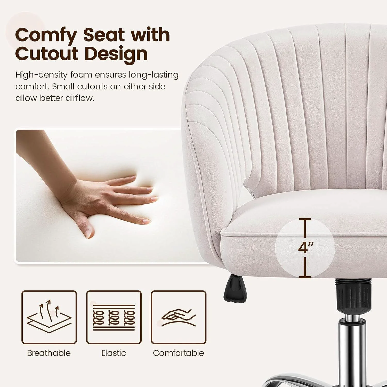 Optimized Cream Velvet Swivel Desk Chair With Wheels Tufted Back Authentic