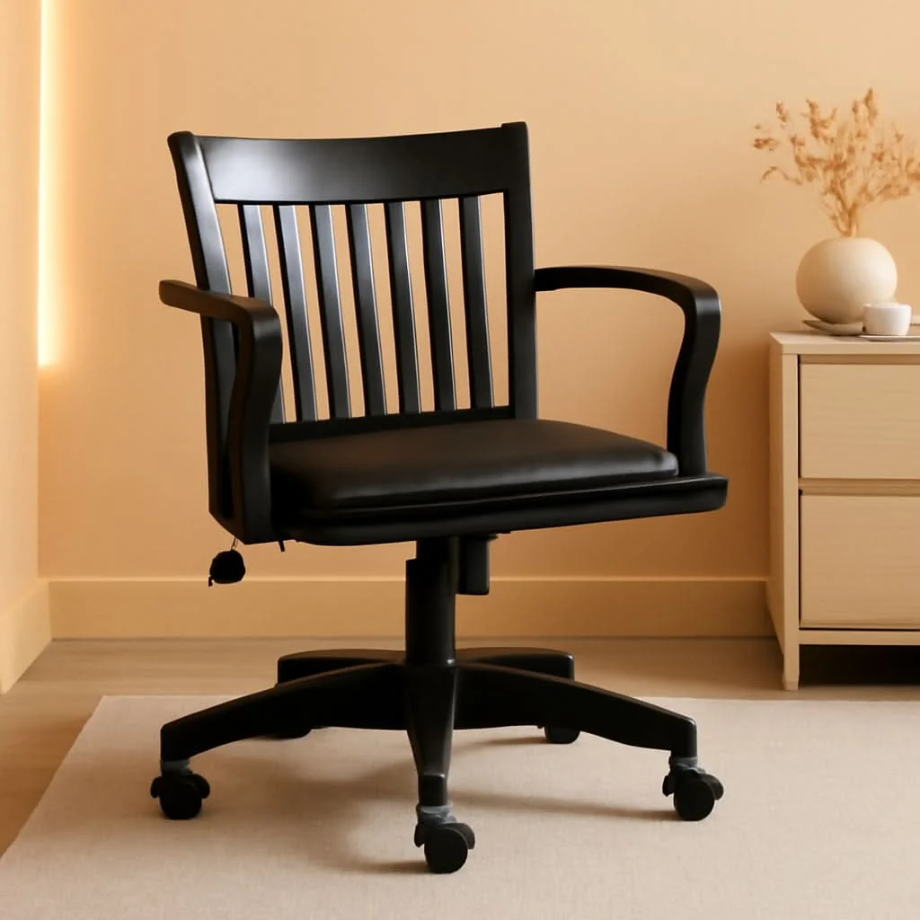 Reusable Deluxe Wood Banker Desk Chair Black Adjustable Height Tilt Classic