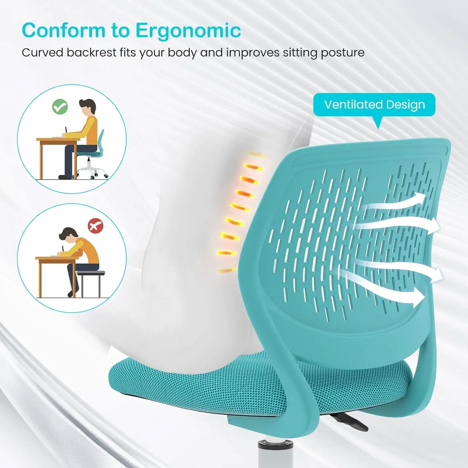 Excellent Turquoise Height Adjustable Kids Desk Chair With Lumbar Support Expertly Made