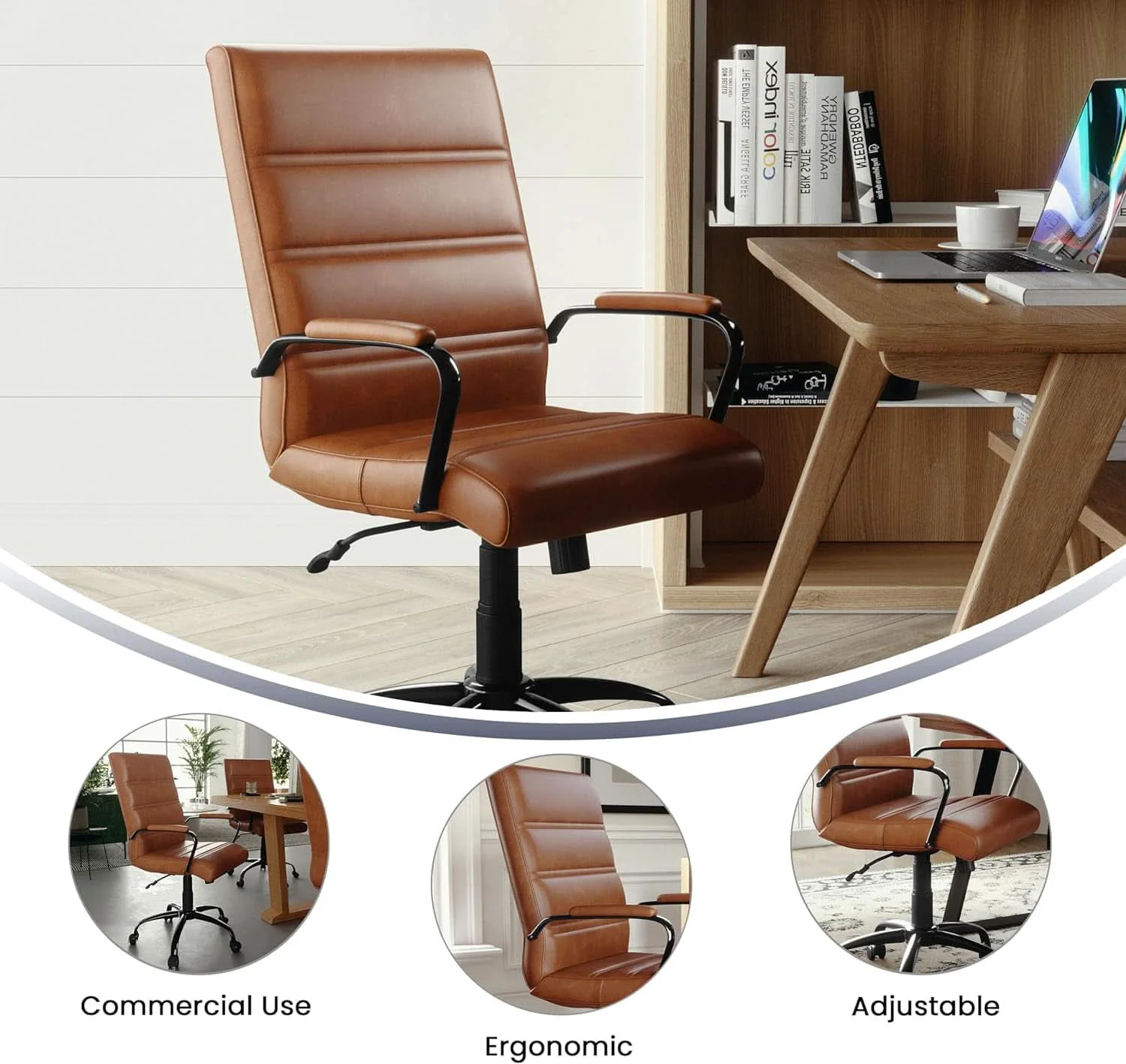 Traditional Whitney Mid-Back Leather Desk Chair Brown Black Adjustable Height High-Grade