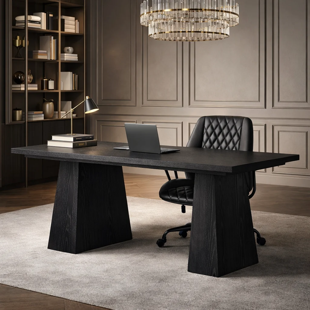 Organic 63 Executive Office Desk with Ergonomic Swivel Task Chair Black Set Superior