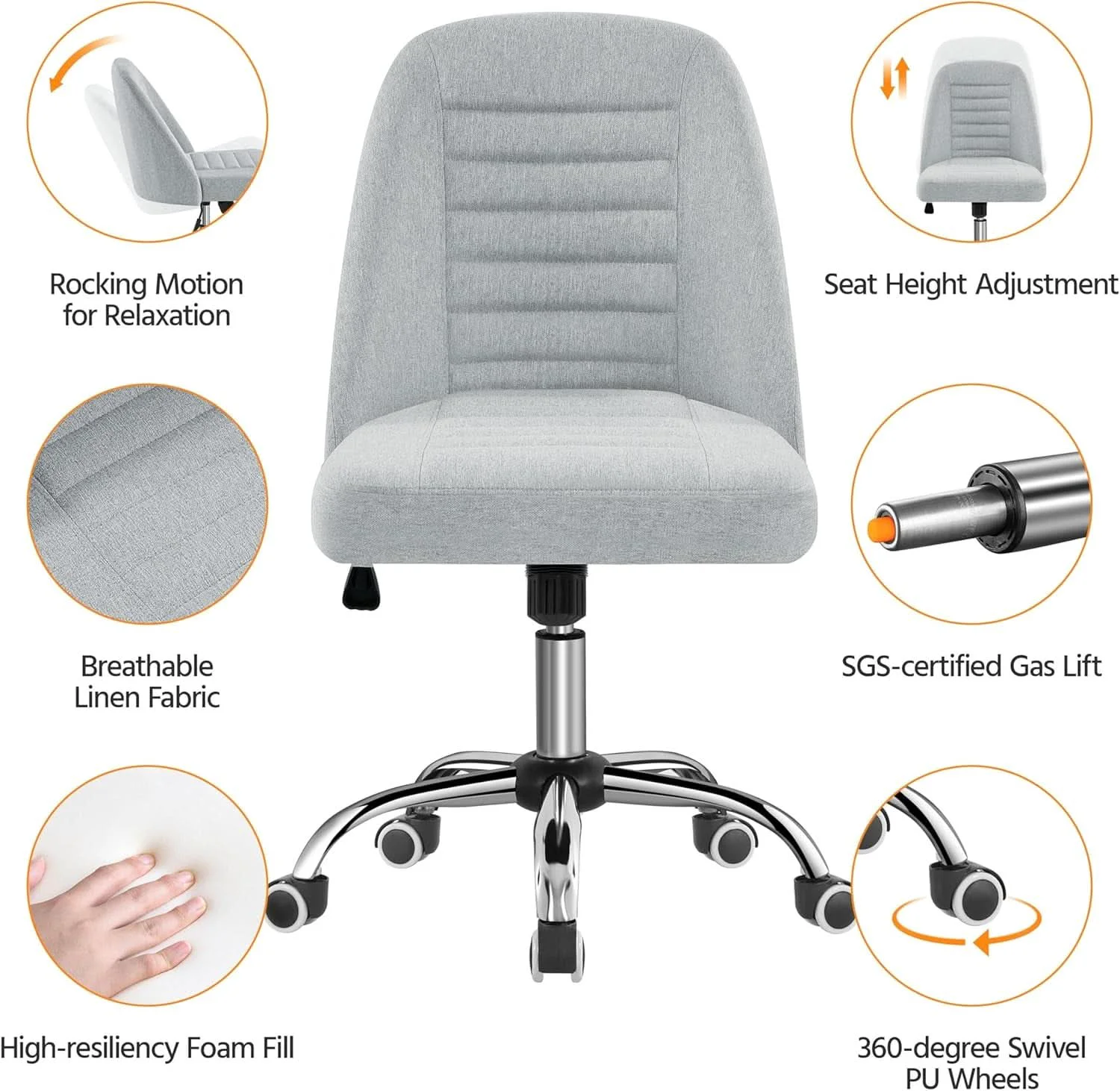 Practical Linen Office Desk Chair With Rolling Wheels For Home Office Pure