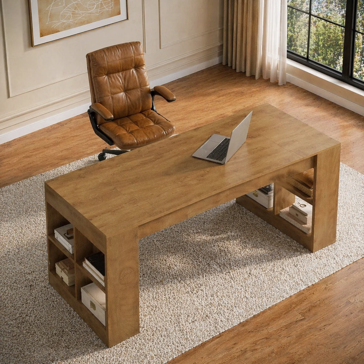 Genuine 71 Executive Desk with Storage Shelves Ergonomic High-Back Office C World-Class
