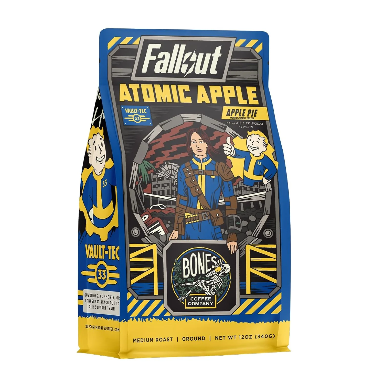 Next-Generation Bones Coffee Company Fallout Atomic Apple Apple Pie Flavored Coffee Medium Roast Low Acid Arabica Beans Compatible with Auto drip and French Press Coffee Maker 12 Oz Ground Crafted