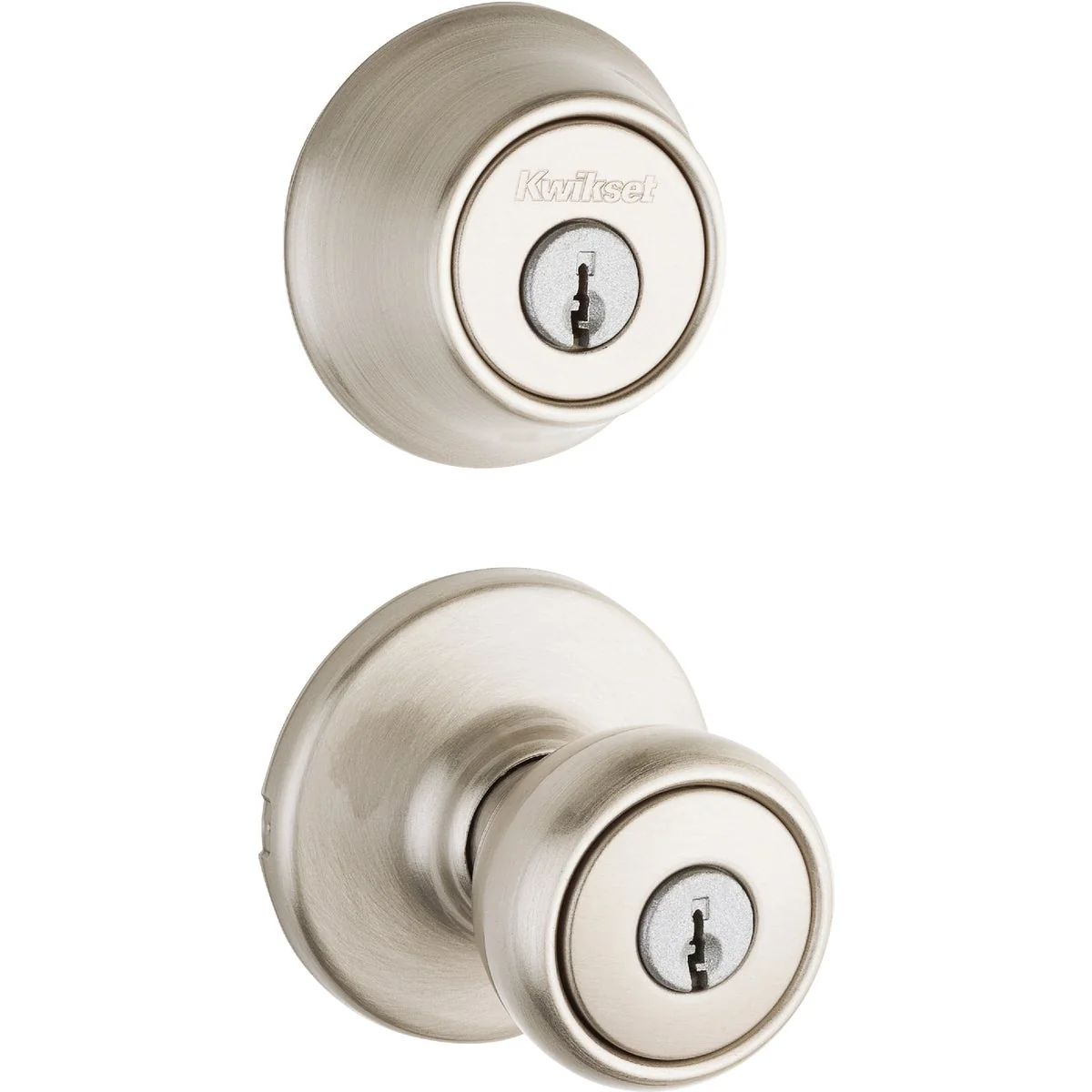Sustainable Kwikset Satin Nickel Deadbolt and Door Knob Combo Environmentally Friendly