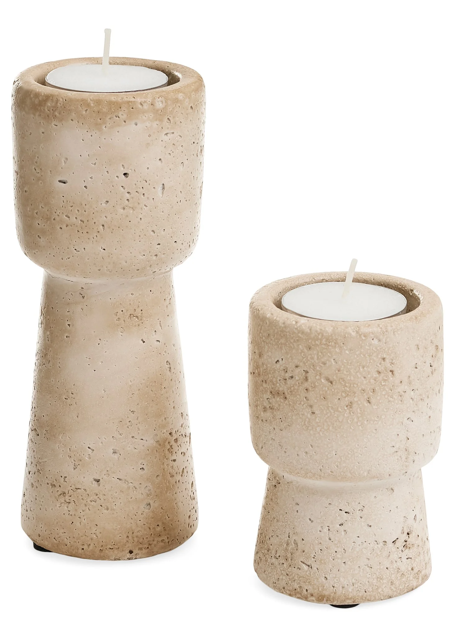 World-Class CANDLE HOLDER LARGE CEMENT TRAVERTINE LOOK BEIGE Luxury