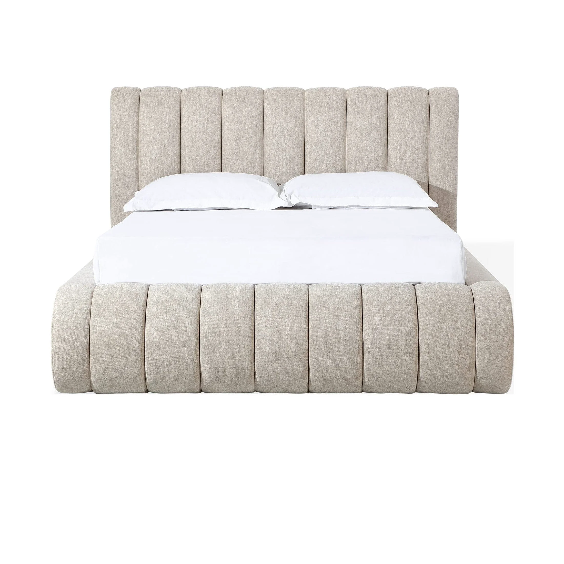 Pure Silla Upholstered Bed with Tall Headboard in Sandy Chenille Organic