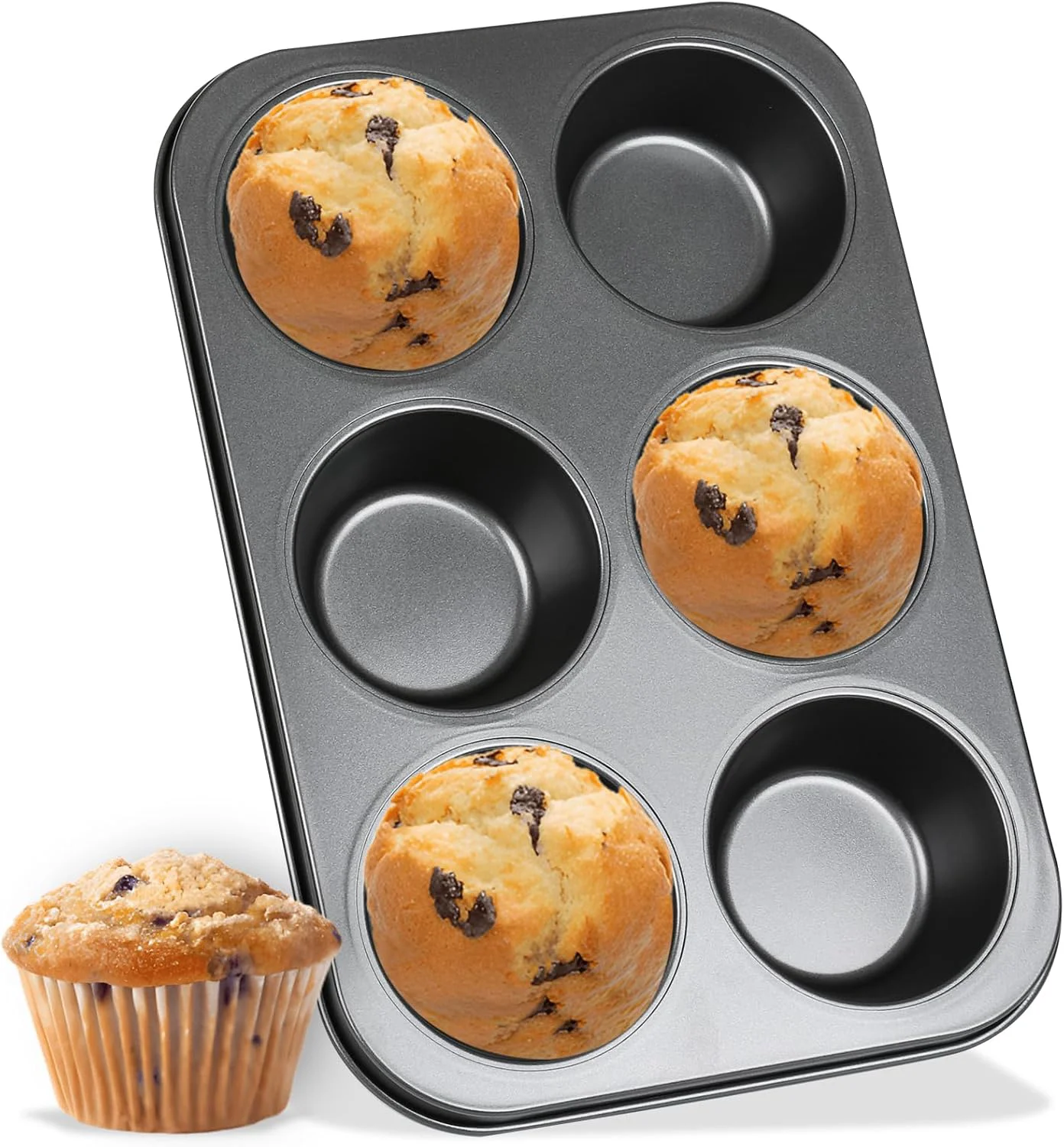 Authentic Jumbo Muffin Pan 6-Cups Cupcake Pan Premium Large Muffin Tin for Baking Non-Stick and Thickened Carbon Steel Jumbo Cupcake Secure