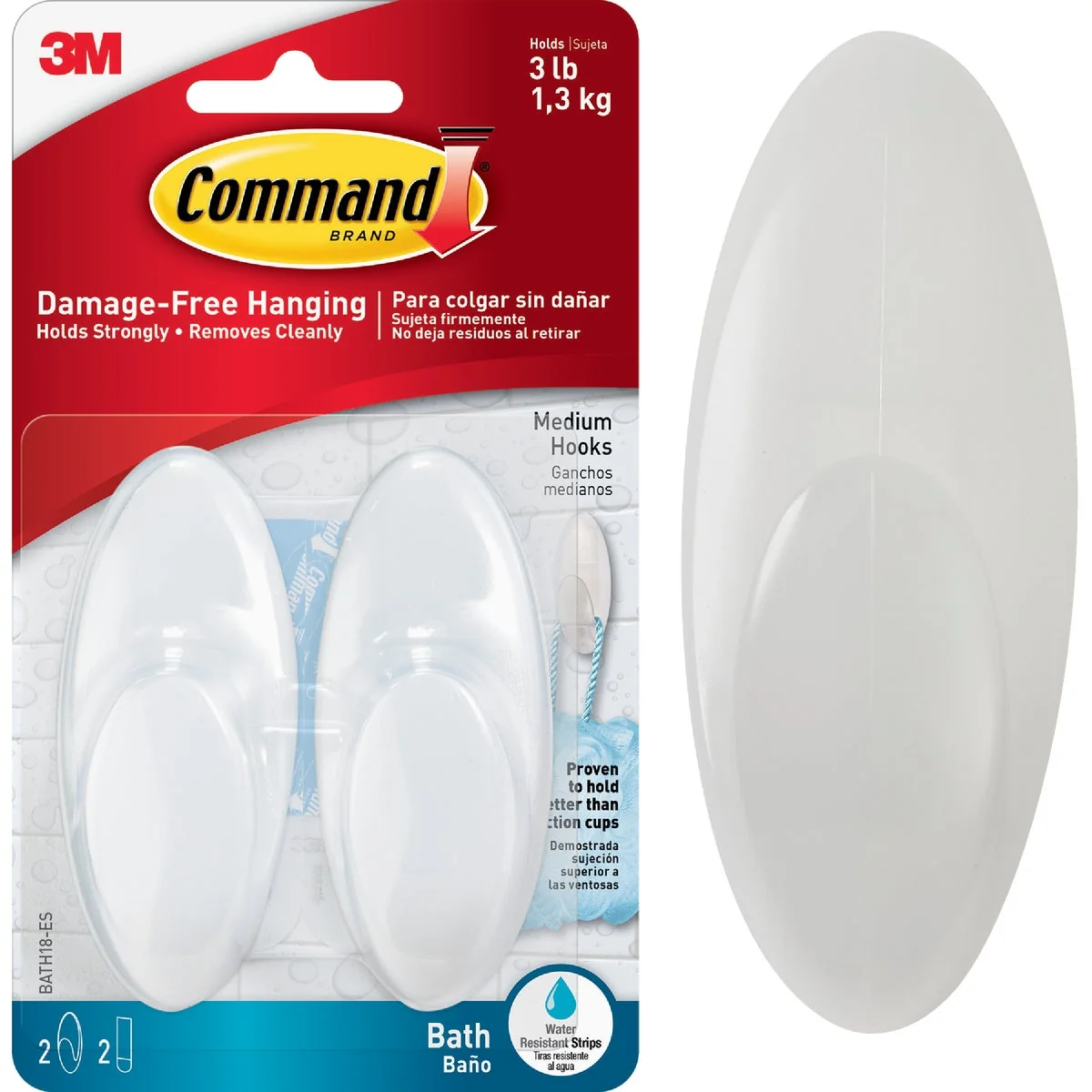 Certified 3M Command Medium Bath Hook 2-Pack Classic