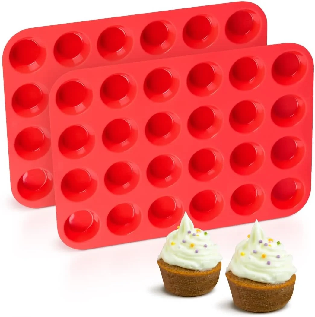 Exceptional Caketime Silicone Mini Muffin Pan 24 Cups Mini Cupcake Pans Silicone Muffin Tin for Baking Nonstick 2 Pack Original