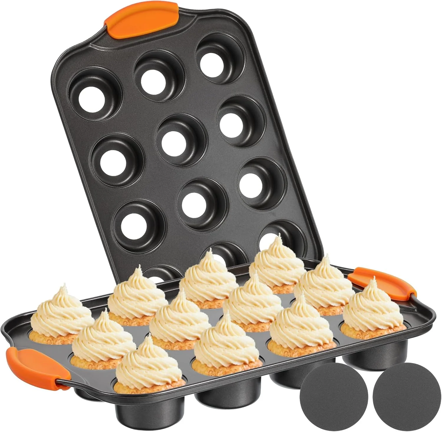 Premium Material 2Pack Mini Cheesecake Pans Removable Bottom Mini Cupcake Pans 12 Cavity Minii Cheesecake Molds with Silicone Handle Nonslip Muffin Pan Baking Superior