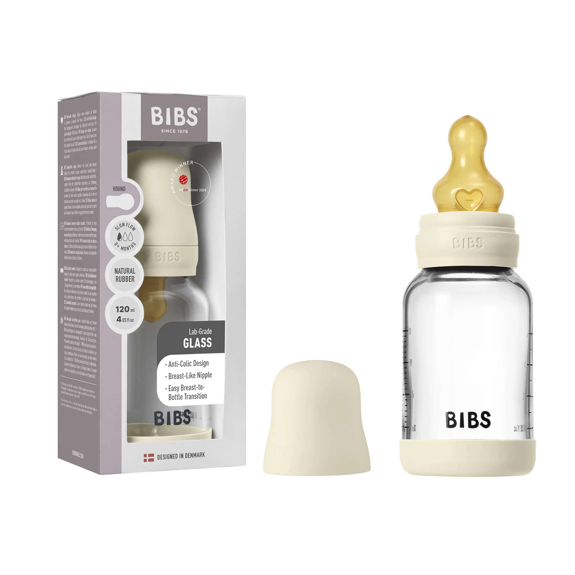 High-Grade BIBS Glass Baby Bottle with Natural Rubber Nipple Set - Slow Flow 0 Months Genuine