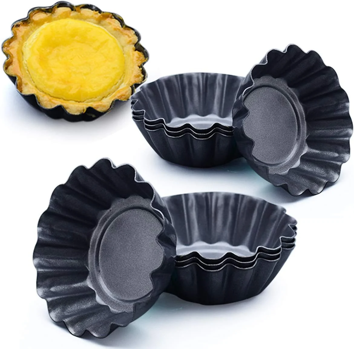 Relaxed 12 Packs Egg Tart Mold Upgrade Bigger Size 3 x 0.9inch Cupcake Cake Muffin Mold Tin Pan Baking Tool Carbon Steel Innovative