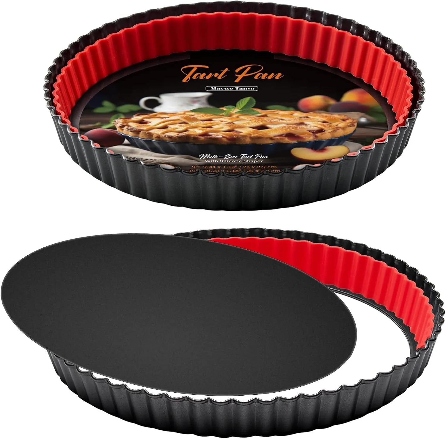 Selected Tart Pan 9 Inch 10 Inch Removable Bottom with Crust Shaper Ring Non-stick World-Class