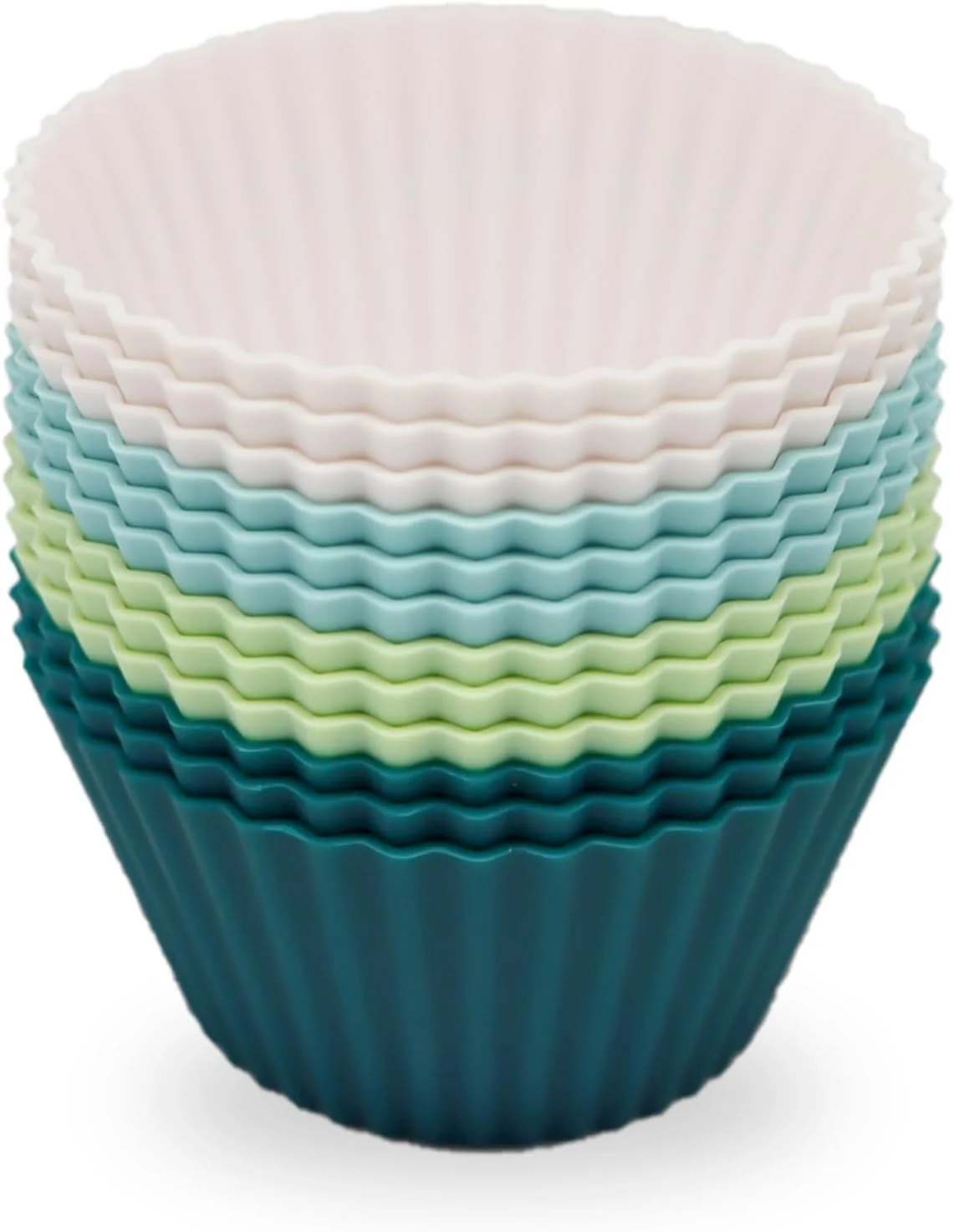 Convenient Large Silicone Baking Muffin Cups 12 Pack Reusable Cupcake Liners Jumbo Size 3.54inch Cake Molds BPA Dishwasher Safe White Green Navy Elegant