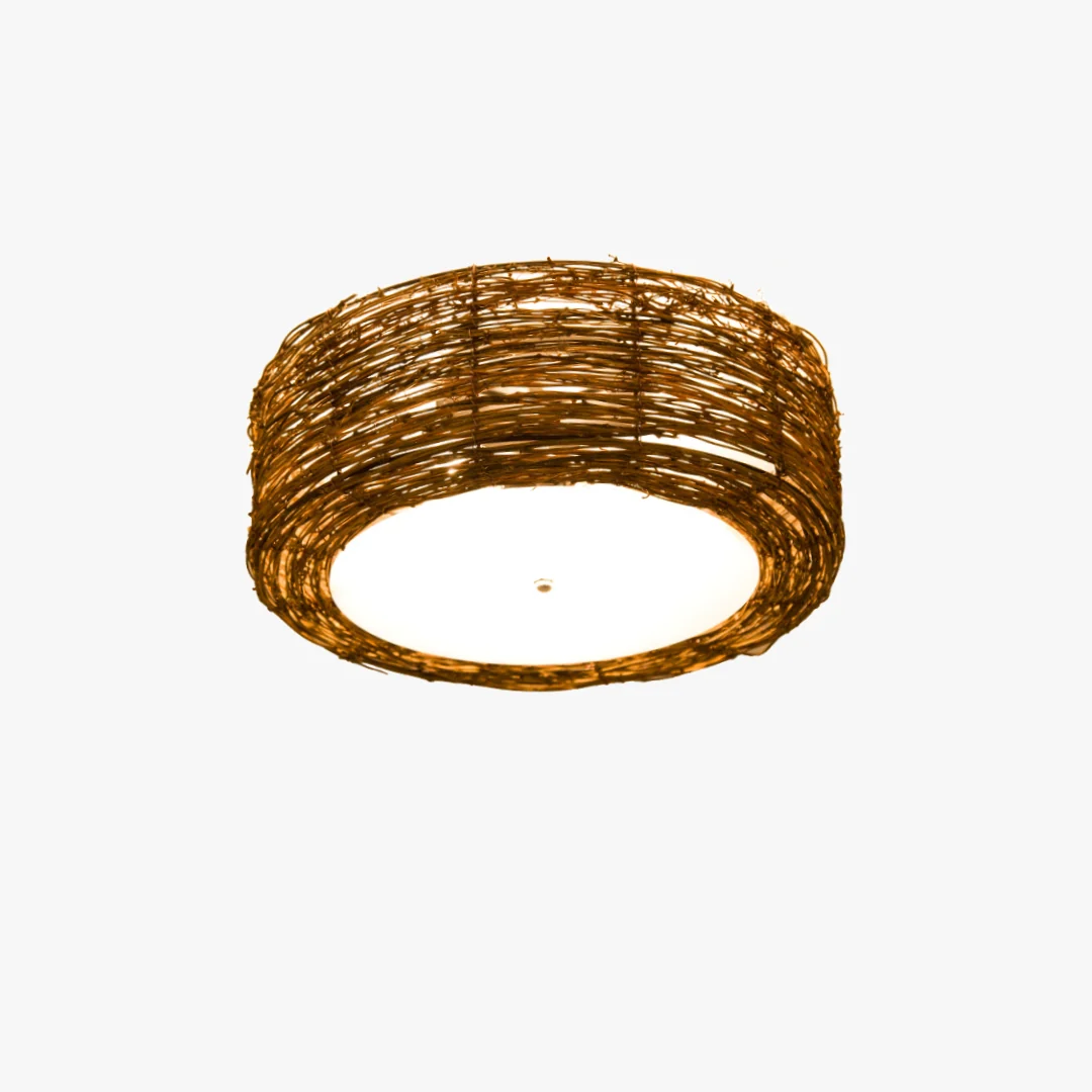 Detailed Handmade Rattan Round Ceiling Lamp Luxury