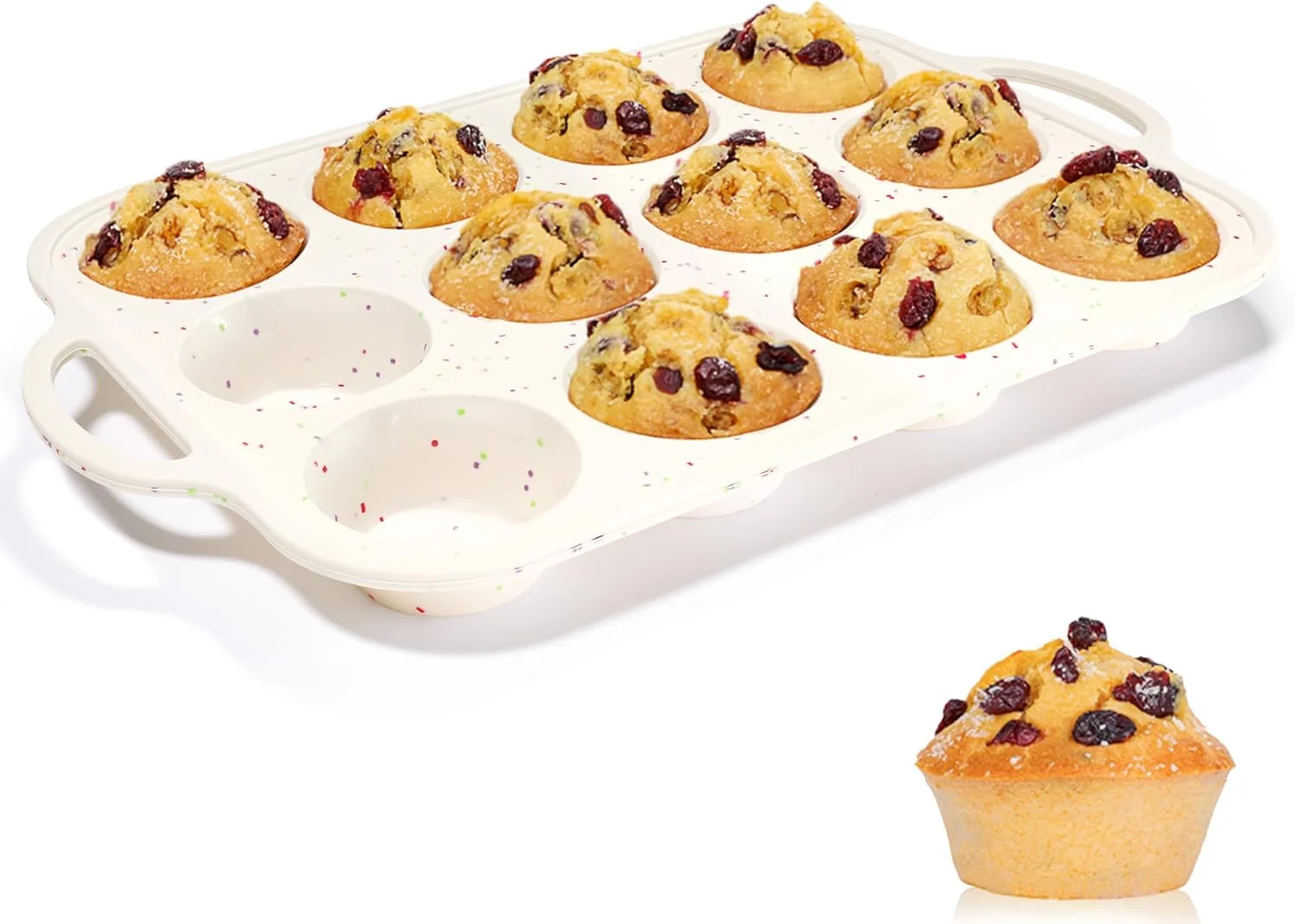 Secure Silicone Muffin Pan Metal Reinforced Frame Regular Size 2.8 Inch Cupcake Pan with Handle 12 Cups Nonstick Muffin Tray for Baking BPA 1 Pack Effective