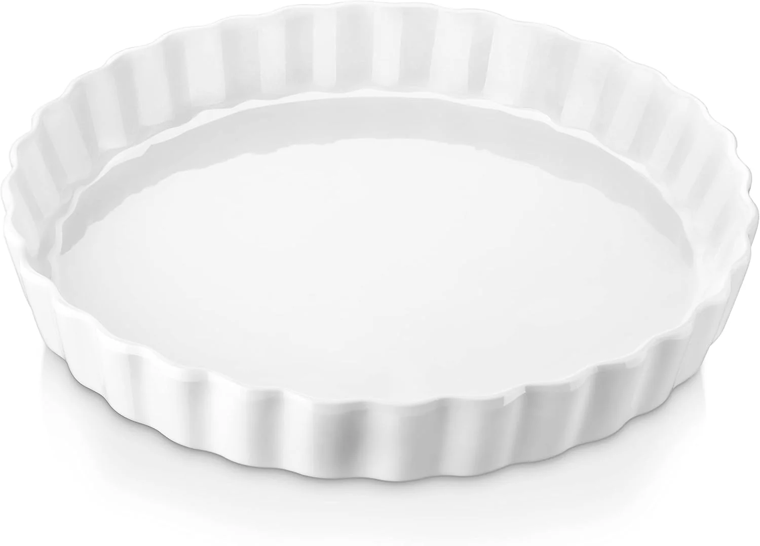 Functional Lovecasa Porcelain Quiche Baking Dish 10 Inch Reusable Pie Pan Quiche Pan Non-Stick Round Pie Dish Tart Pan with Ruffled Edge Pie Pan for Pies Easy-to-Use