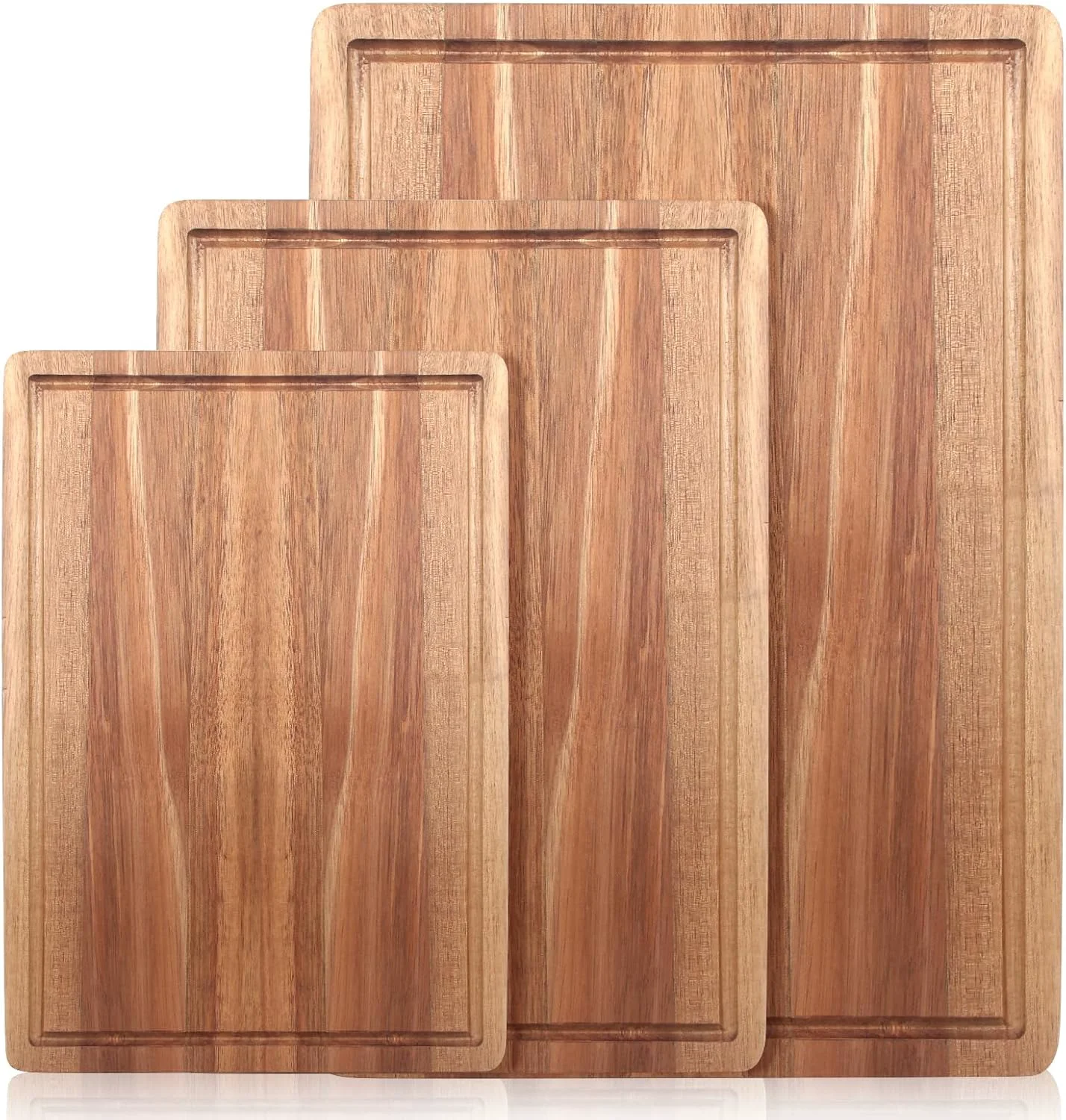 Professional Solid Wooden Cutting Board Set of 3 Acacia Wood Charcuterie Board Set Meat Hardwood Chopping Board Butcher Blocks Non Toxic Maple Large Cutting Artisan