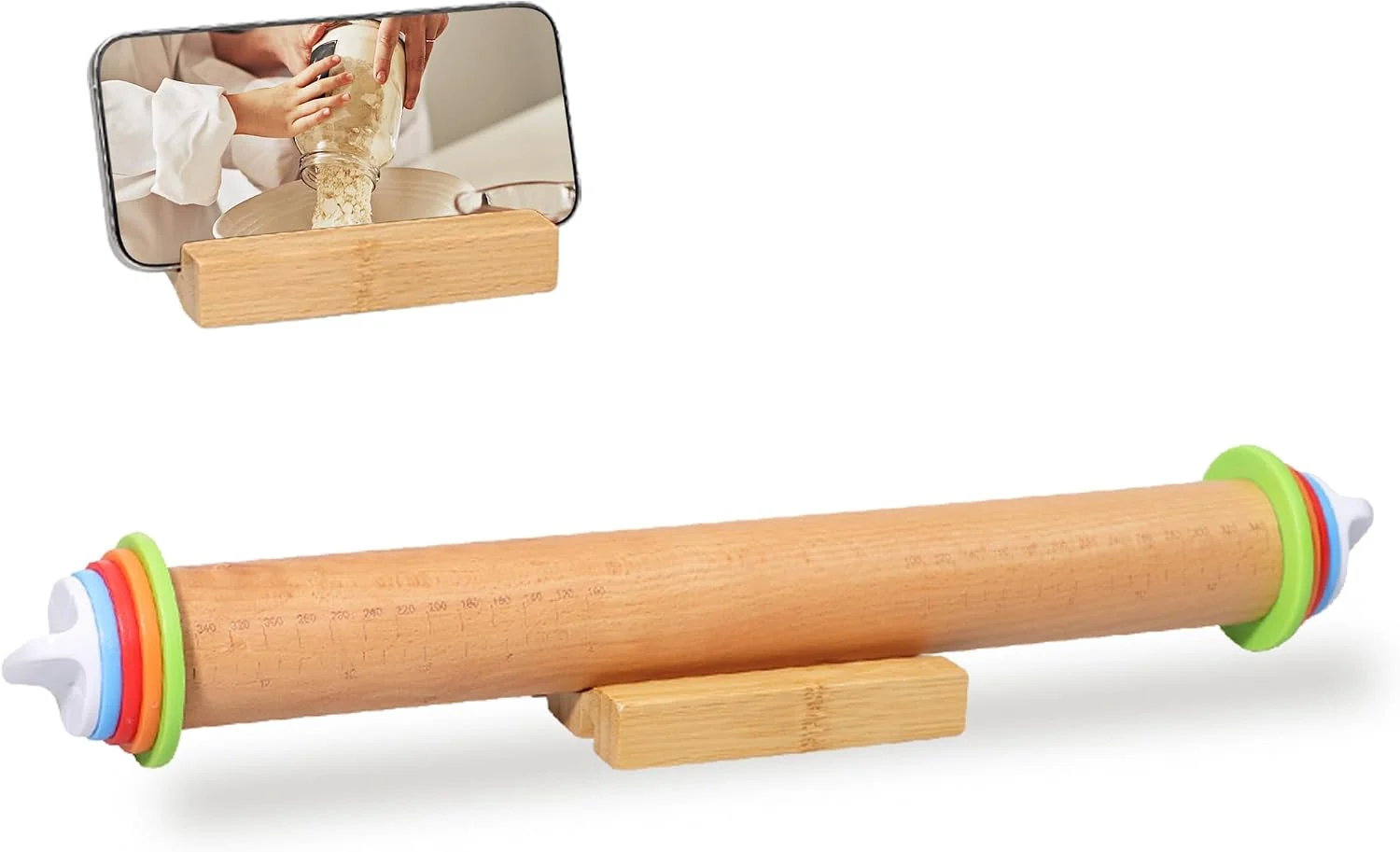 Enhanced Adjustable Rolling Pin with Thickness Rings 17 Inch Wood Roller Detailed