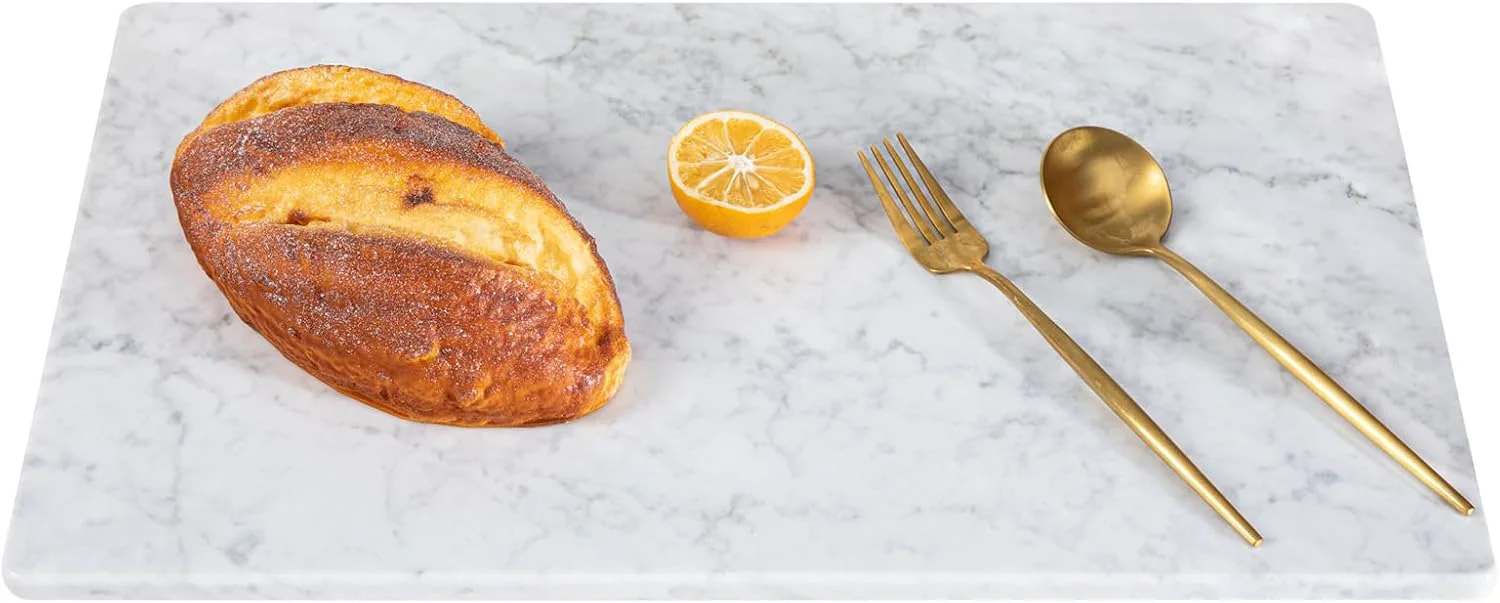 Easy-to-Use Carrara White Marble Cutting Board 12×20 Inch Marble Pastry Board ﻿Natural Marble Slab Non-slip Feet Stay Cool for Dough Butter I for Pastry Cheese Charcuterie Pizza Bread Authentic