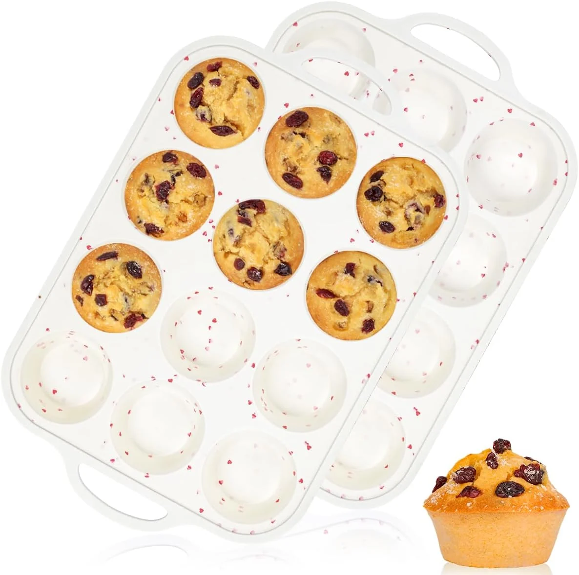 Responsible CAKETIME Regular Size Muffin Pan with Metal Reinforced Frame Silicone Cupcake Pan Easy to Handle Nonstick 12 Cups Silicone Muffin Pans for Baking BPA 2 Pack Fine Crafted