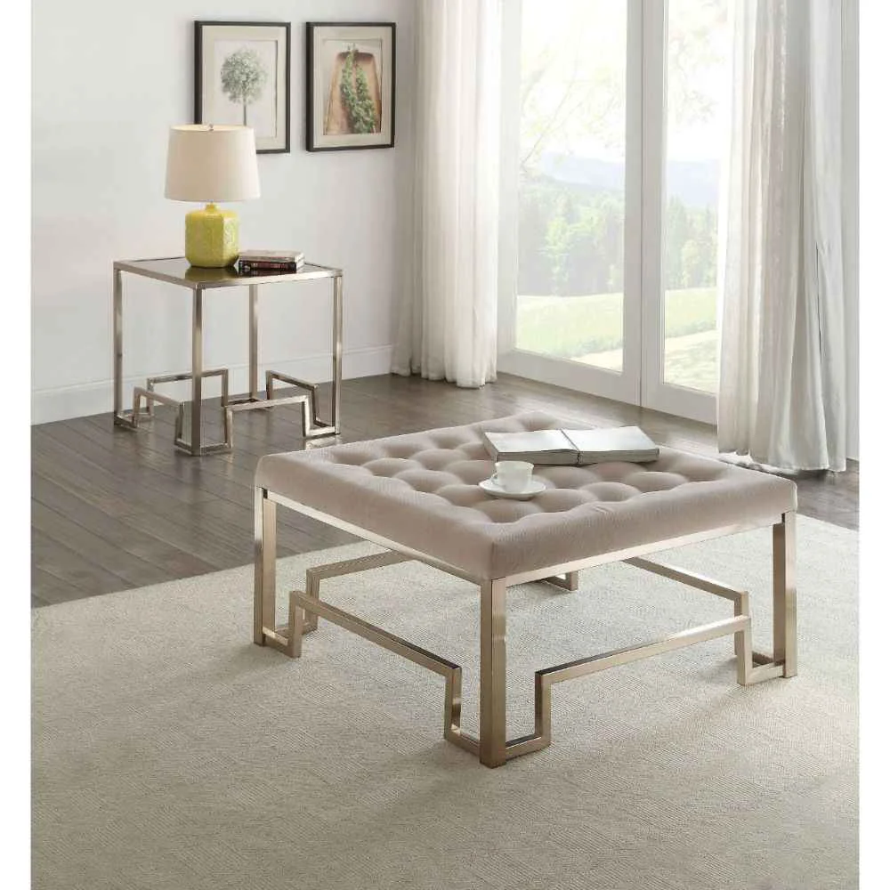 Elite Damien - Cocktail Ottoman - Beige Fabric Champagne Effective
