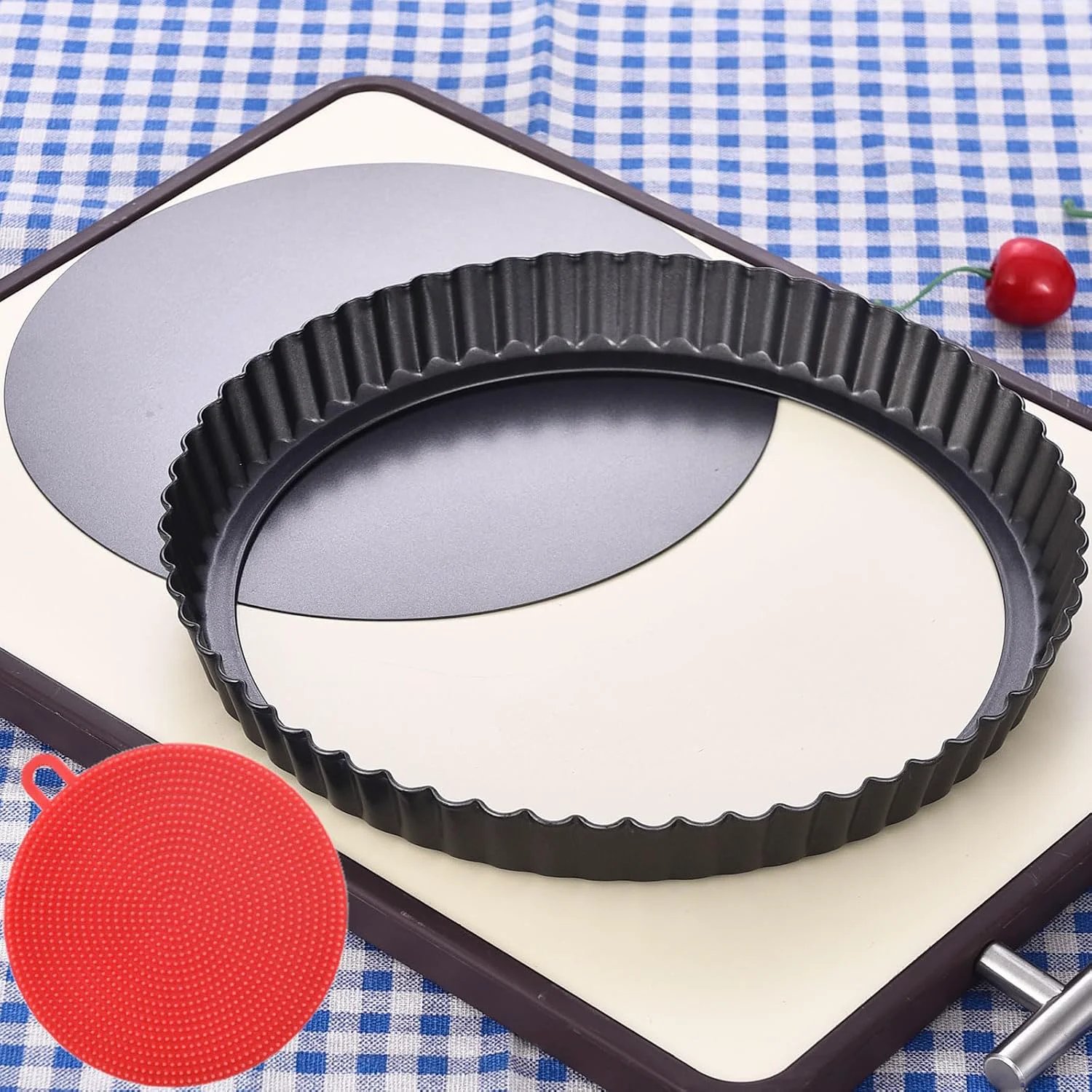 Stylish DATANYA Tart Pan 9 Inch Tart Pans Removable Bottom Non-Stick Quiche Pan Carbon Steel Heavy Duty Pie Pan 9 Inch Tart Pan Loose Bottom extra high of 1.2 Inches Eco-Friendly