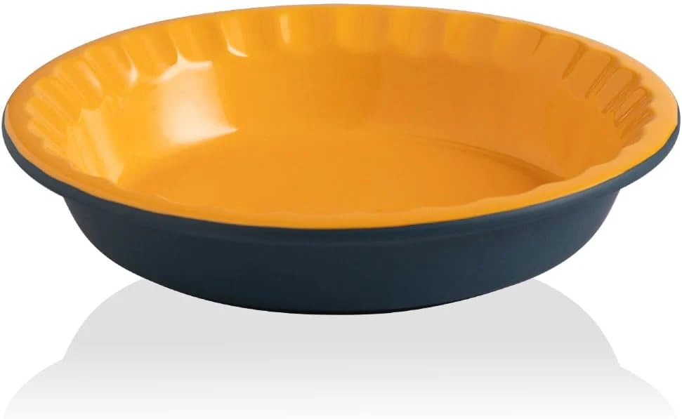 Relaxed Sweejar Ceramic 10.4 Inches Pie Pan for Baking Deep and Fluted Porcelain Round Pie Dish Non-Stick Pie Plate for Pumpkin Pie Apple Pie Pie Pots with Morden Farmhouse Design Blue amp Yellow Traditional