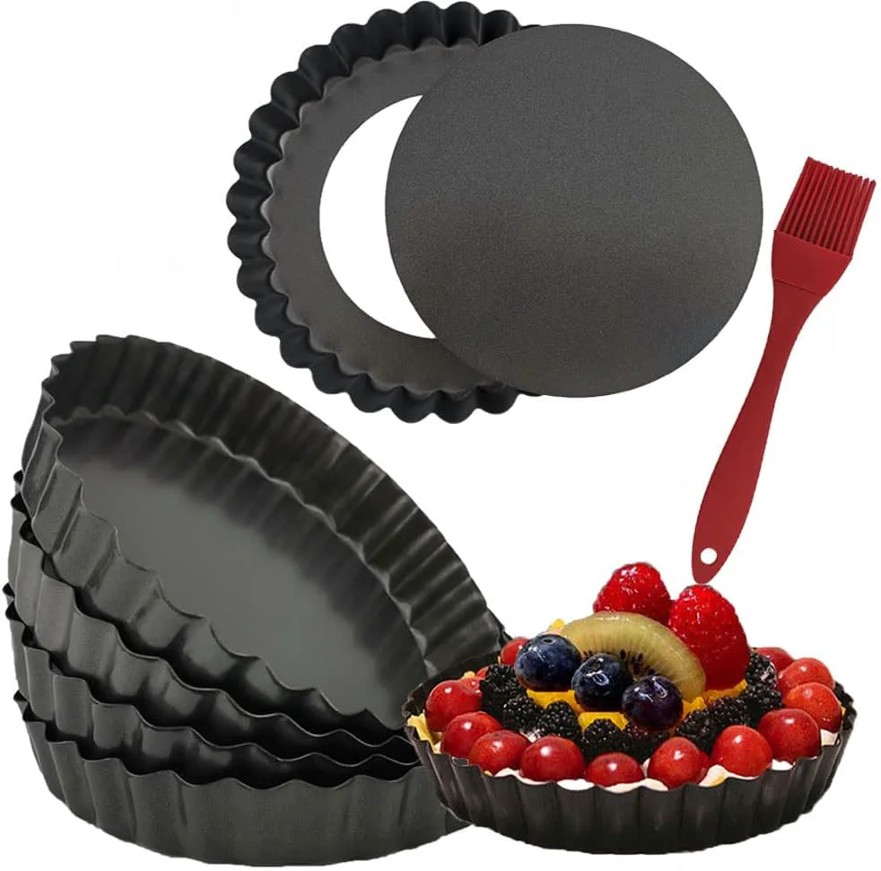 Elegant Datanya 6 Pack 5 Inch Mini Tart Pans with Removable Bottom Round Nonstick Quiche Pan Heavy Duty Fluted Side Pie Tart Molds for Tartlets Enhanced