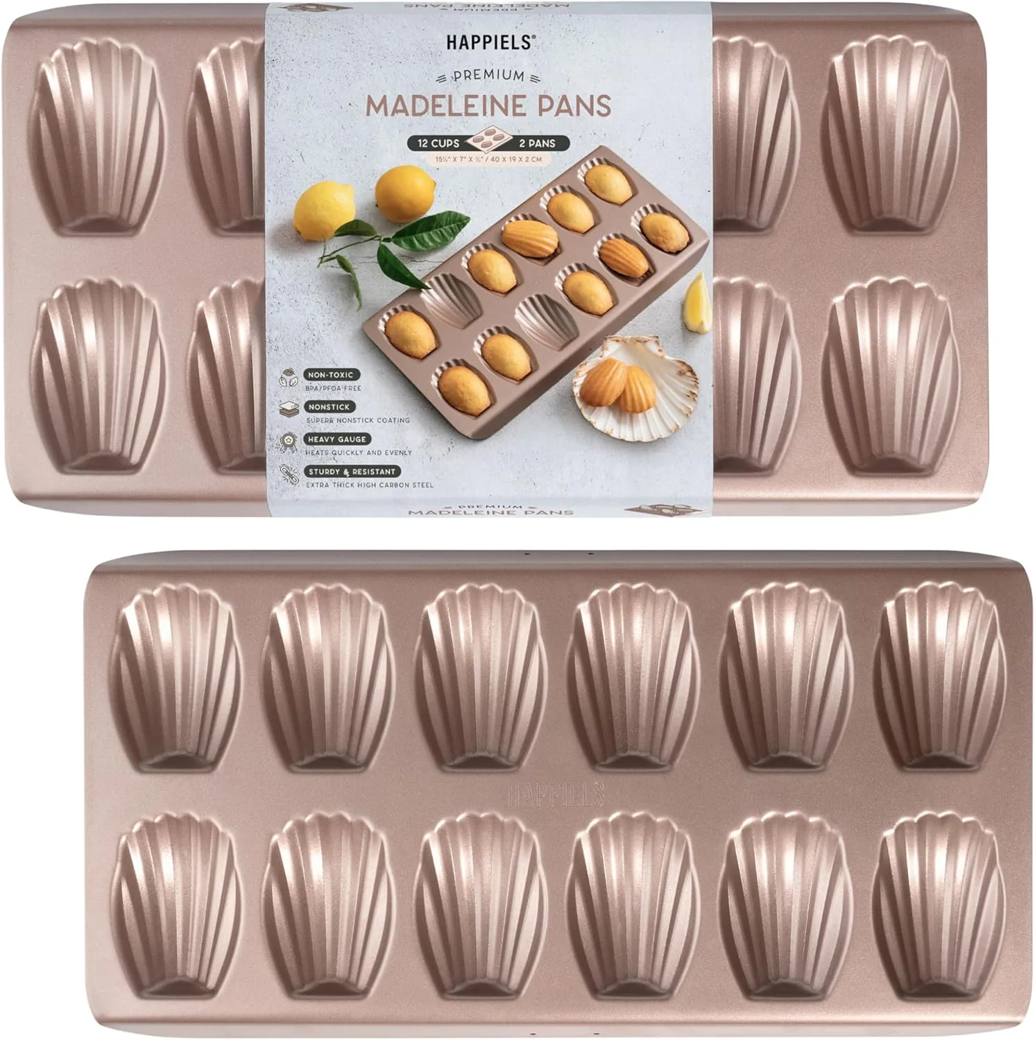 Practical Non Toxic Nonstick Madeleine Pan 12 Well Set of 2 24 wells Non Stick Nontoxic Madeleines Pans for baking Madeleine Cake Cookie Mold Reusable