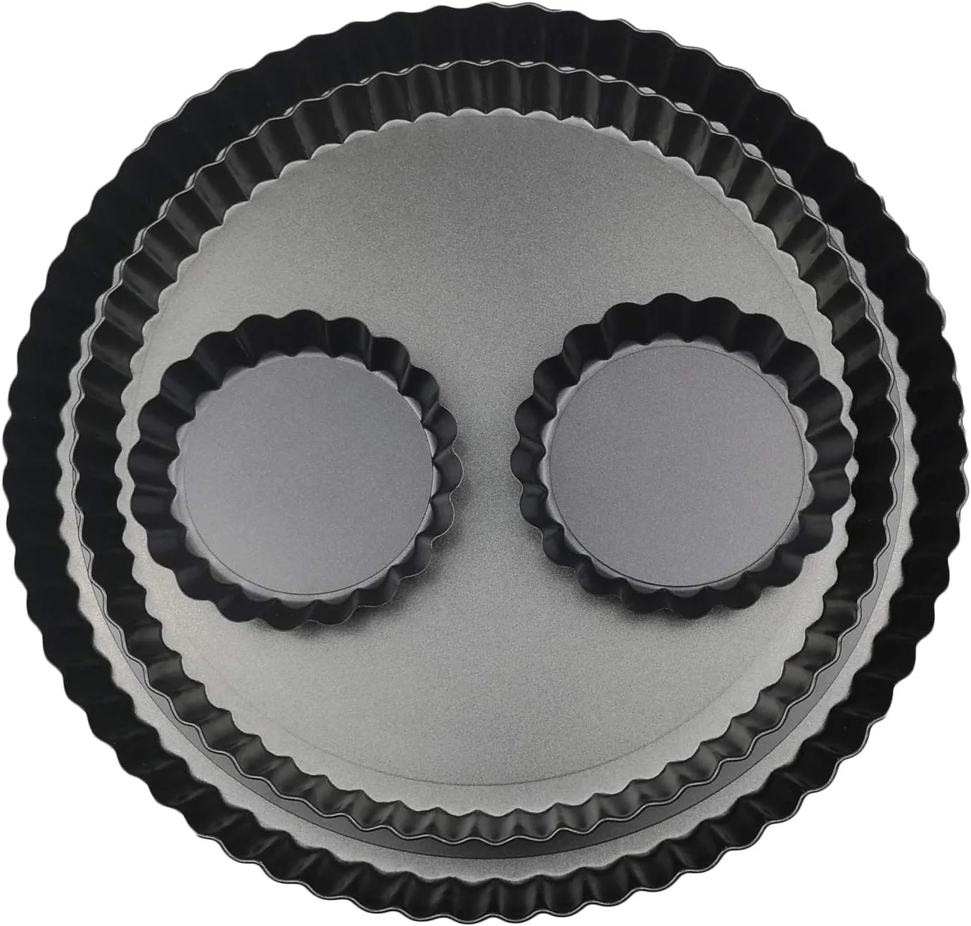 Trendy 11 9 Inch Round Tart Pans with 2Pcs 4'' Mini Pans. Removable Bottom Non-Stick Coating Rugged Carbon Steel for Tart Quiche Pie Making Professional