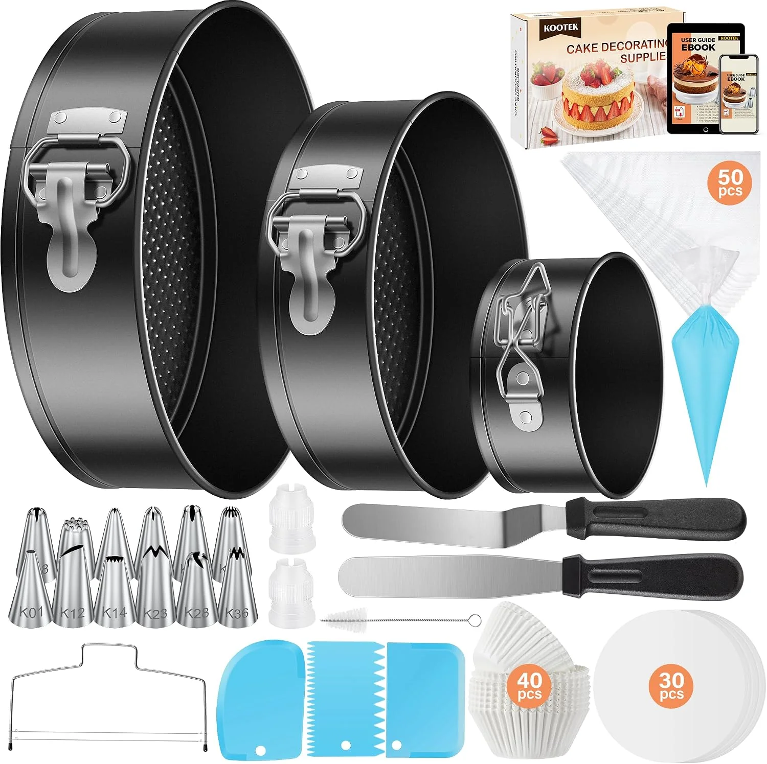 Responsible Kootek 144PCs Cake Pan Set Cake Decorating Kit with 3 Springform Pans Unique