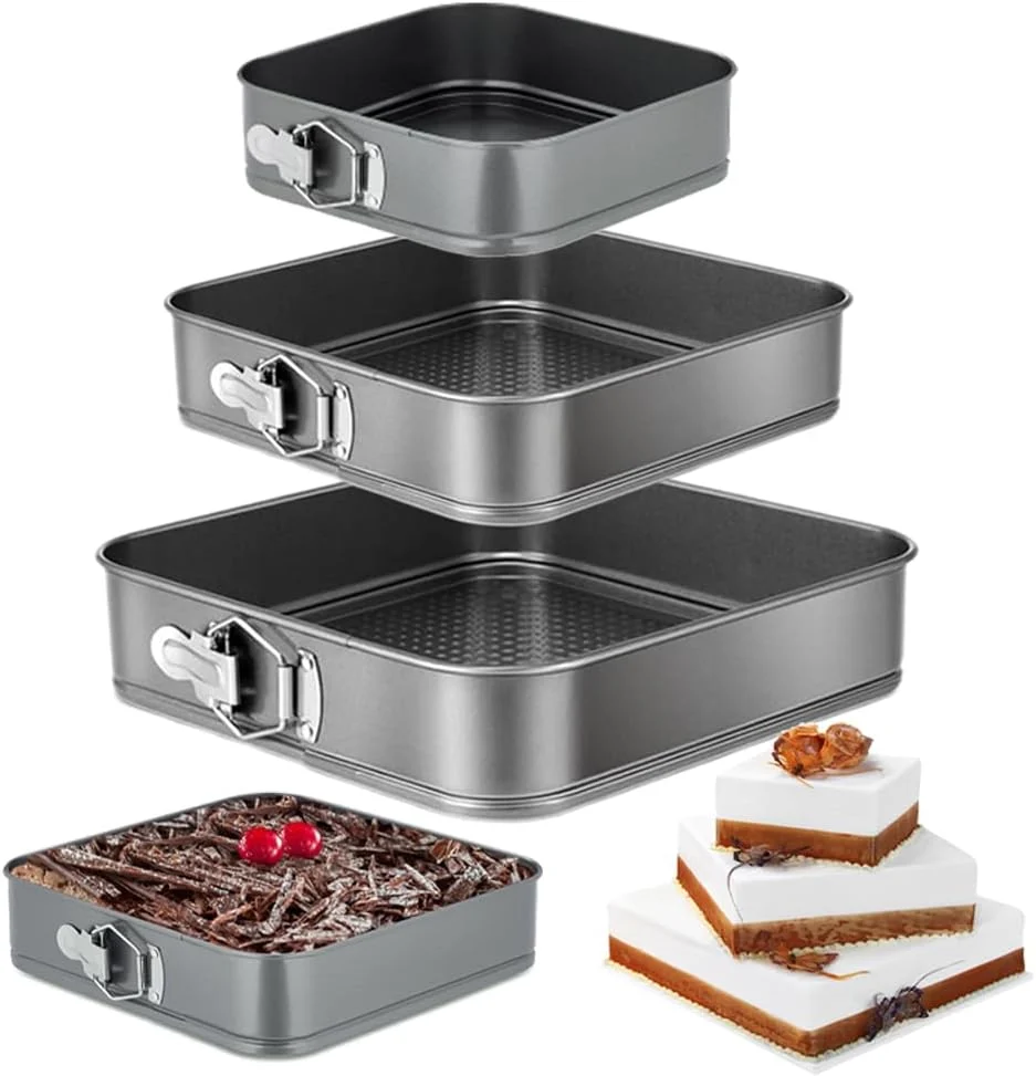 Sophisticated Springform Cake Pan Set of 3 4 7 9 Inch Square Leakproof Nonstick Cheesecake Pans with Removable Bottom Carbon Steel Bakeware Crafted