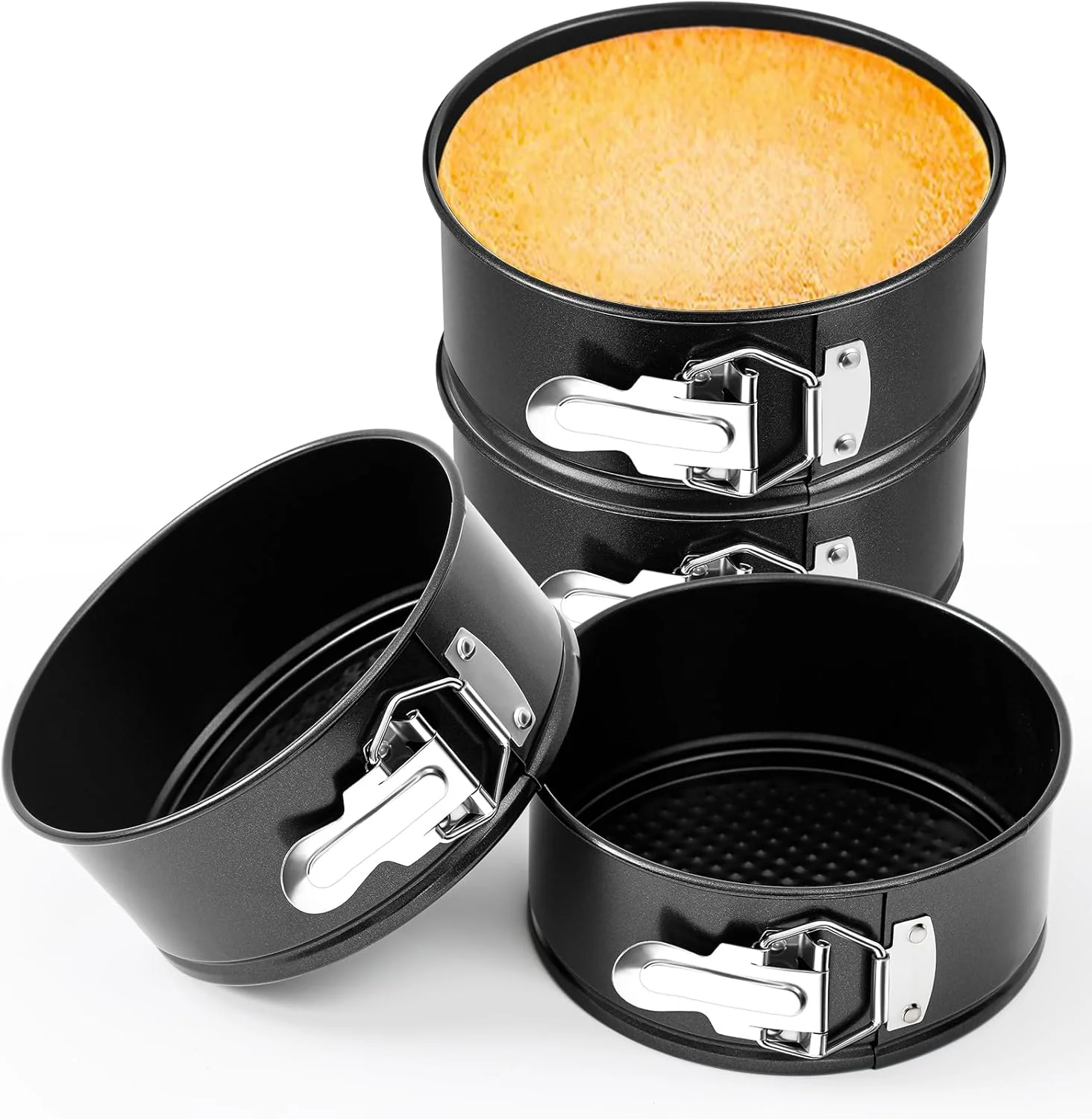 Original 4 Pcs 6 Inch Non Stick Springform Pan with Removable Bottom Carbon Steel Cheesecake Pan Round Springform Cake Mold with Stainless Steel Spring Classic