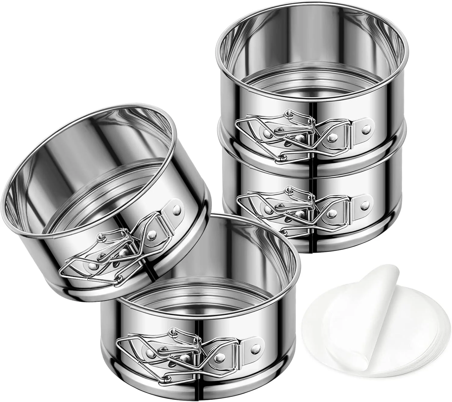 Practical 4 Springform Cake Pan 4 Pcs Stainless Steel Springform Pans with 50 Pcs Paper Liners Leakproof Nonstick Cheesecake Pan with Removable Bottom Trendy