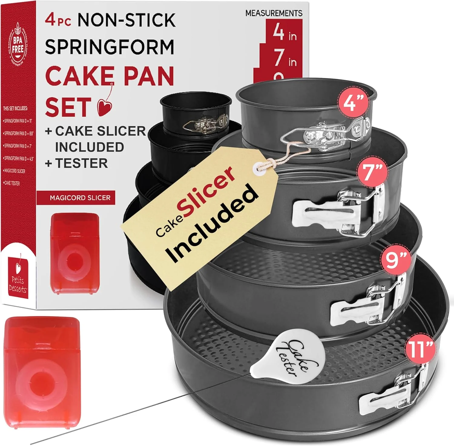 Original Design Spring Form Pan for Cheesecake 4 7 9 11 Inch Nonstick Cheesecake PanSet with Cake Slicer and Tester Leakproof Springform Pan Set Organic