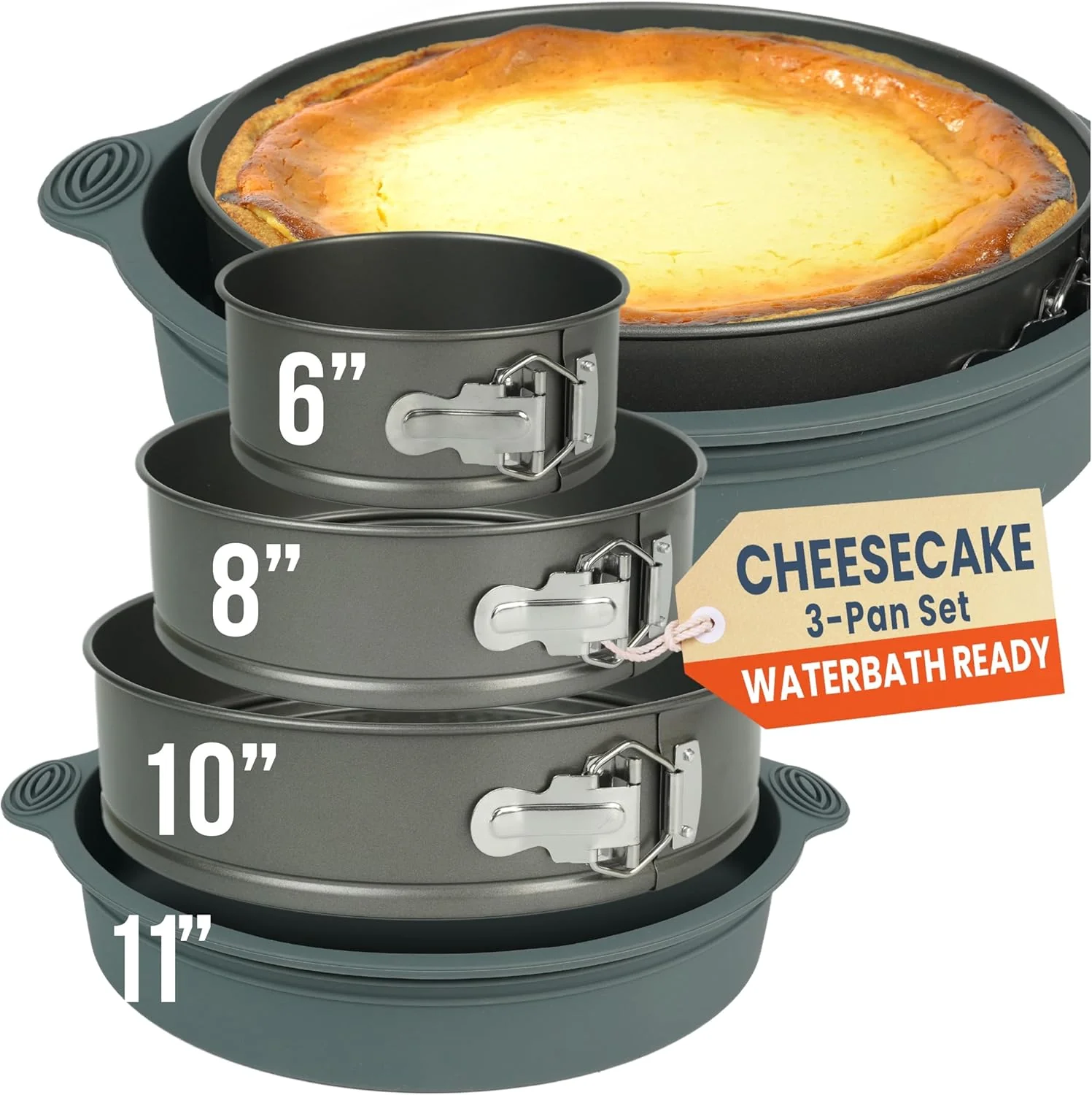 User-Friendly Cheese Cake Pans for Baking NON-STICK Springform Pan Set amp SILICONE SLEEVE 6 8 10 in NO LEAKS IN WATER BATH - Sturdy Silicon Protector for FOIL- Cheesecake Baking Durable Carbon Steel 0.4 mm Professional