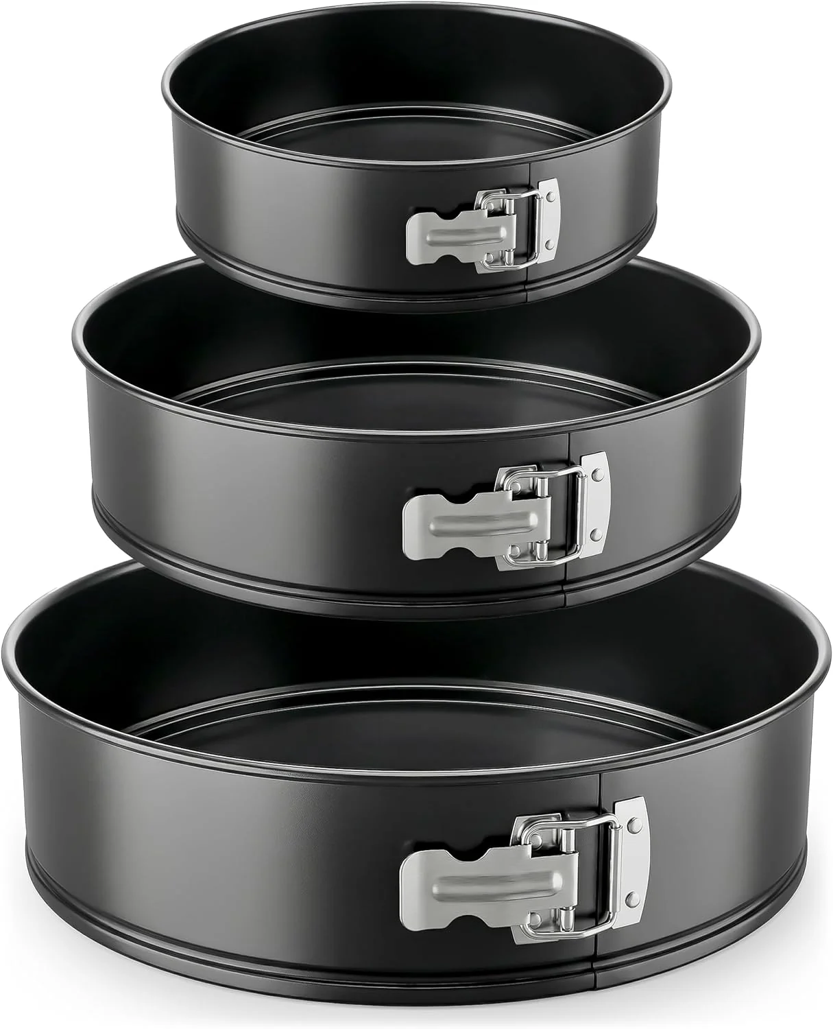 Innovative Nutrichef 3-Piece Nonstick Springform Pan Set - Premium Carbon Steel Cheesecake Pans with Stainless Steel Clasp - 6 8 10 Sizes Oven Safe up to 450°F - Includes 300pcs Parchment Paper Black Enhanced