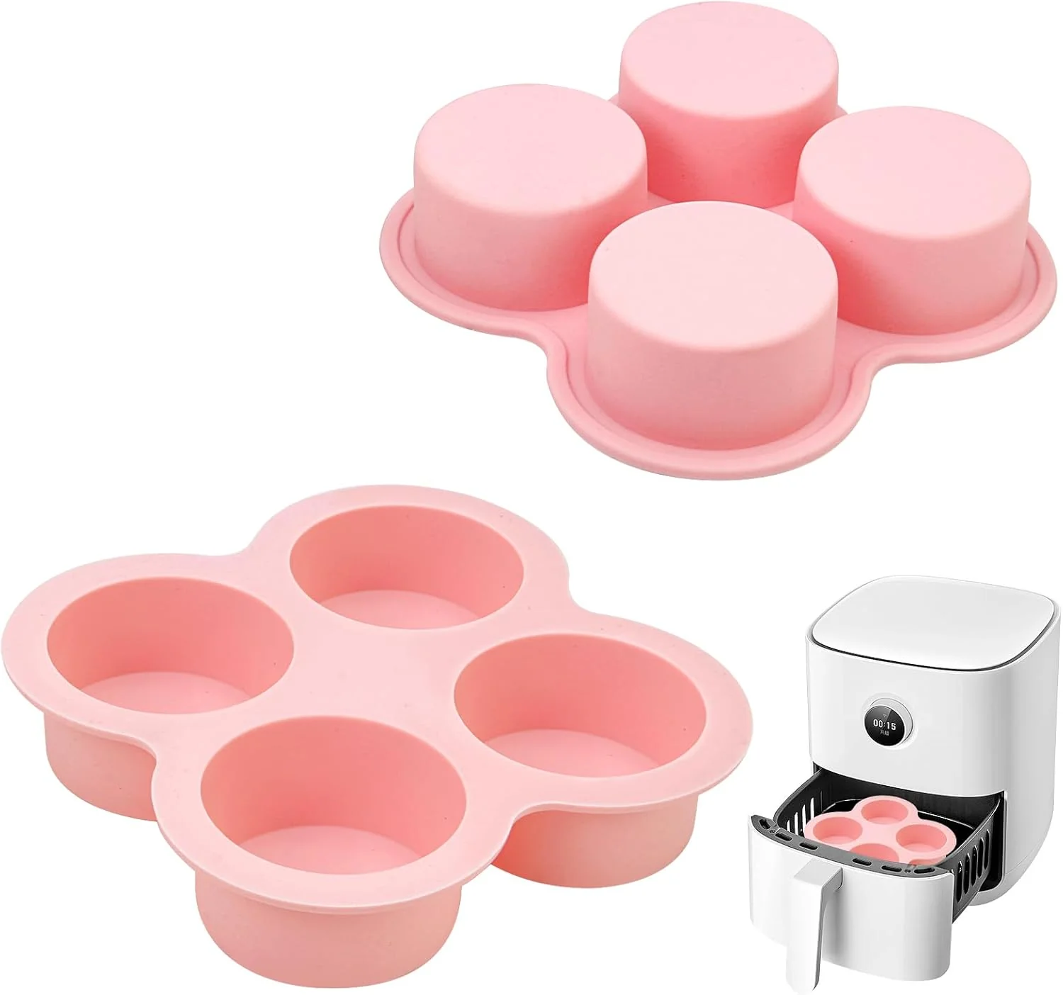 Certified Huikangsheng 2 Pack Air Fryer Egg Bite Molds 4-Cup Silicone Mini Round Muffin Pans for Oven Air Fryer Pot Reusable Non-Stick Baking Molds Pink Original