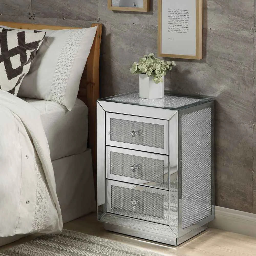 Genuine Noralie - 18 X 14 Accent Table - Mirrored Faux Diamonds Stylish